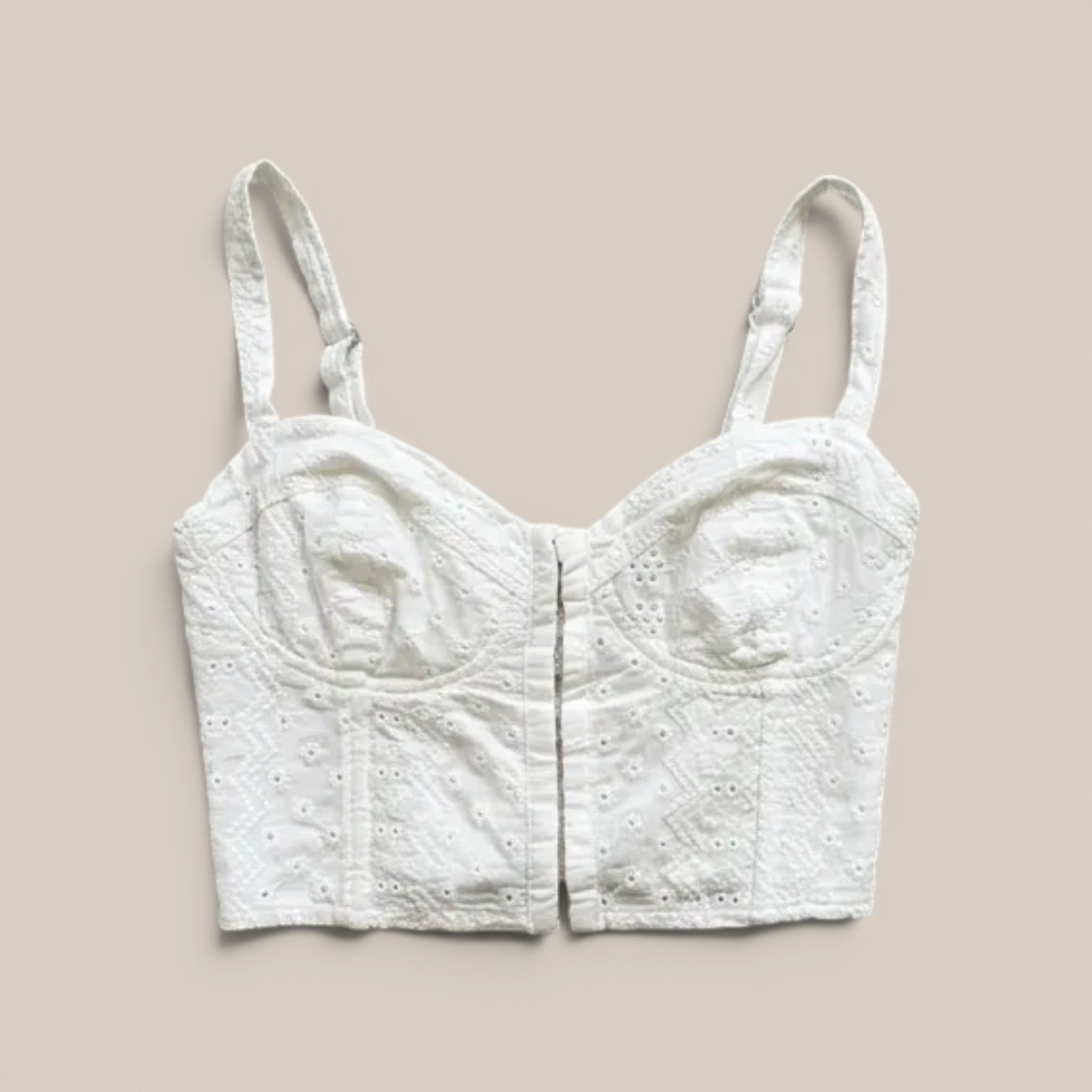 White Eyelet Corset Bustier Crop Top Hook Eye Fits Womens XS
