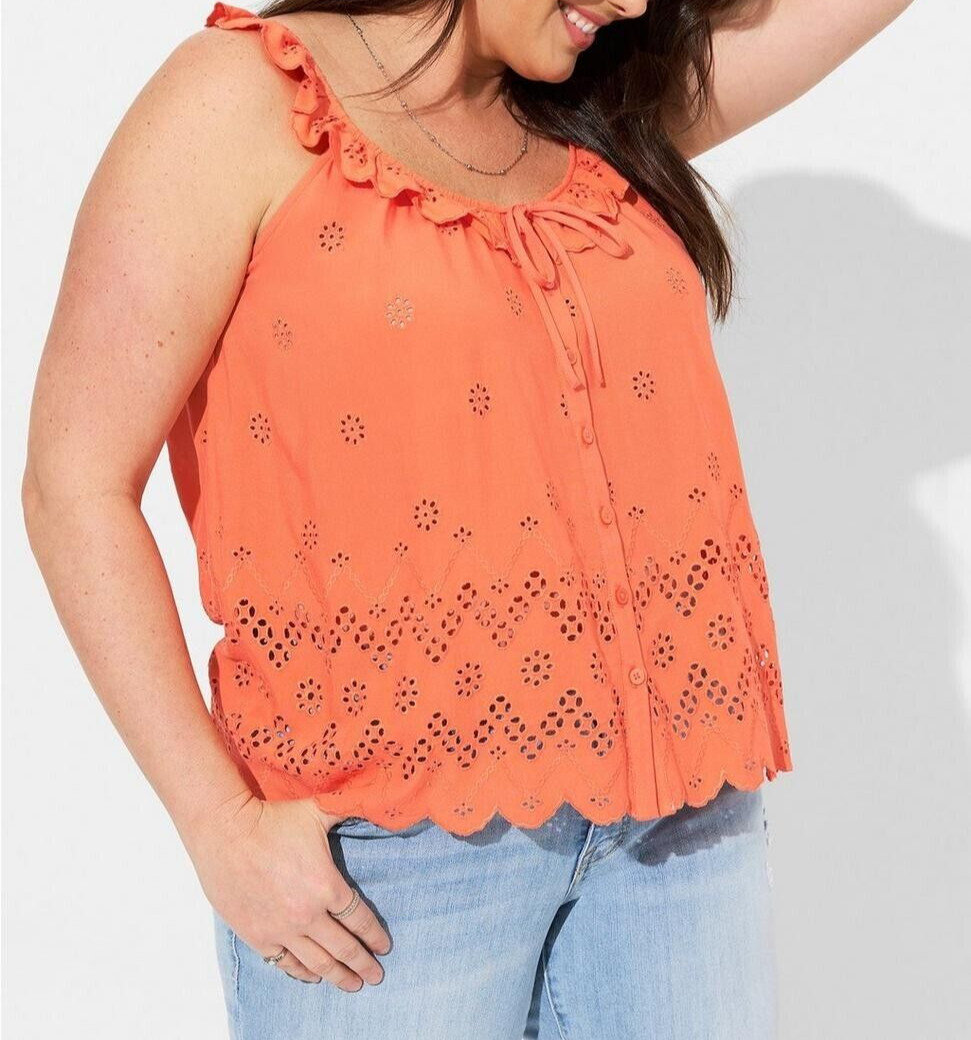 Torrid Eyelet Ruffle Tie Front Tank Top Orange 3 3X 22 24 #E75160