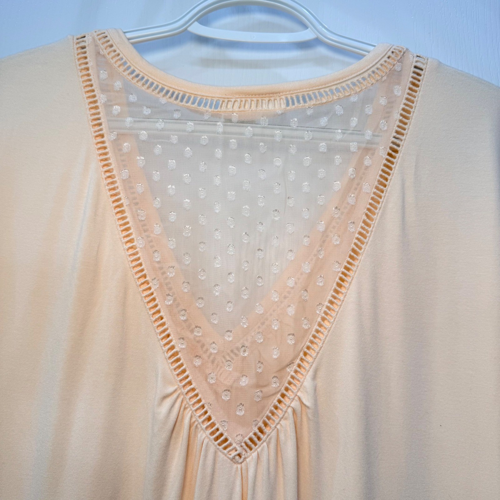 Anthropologie Meadow Rue Peach Swiss Dot V-Back Top Romantic Boho Feminine Sz XL