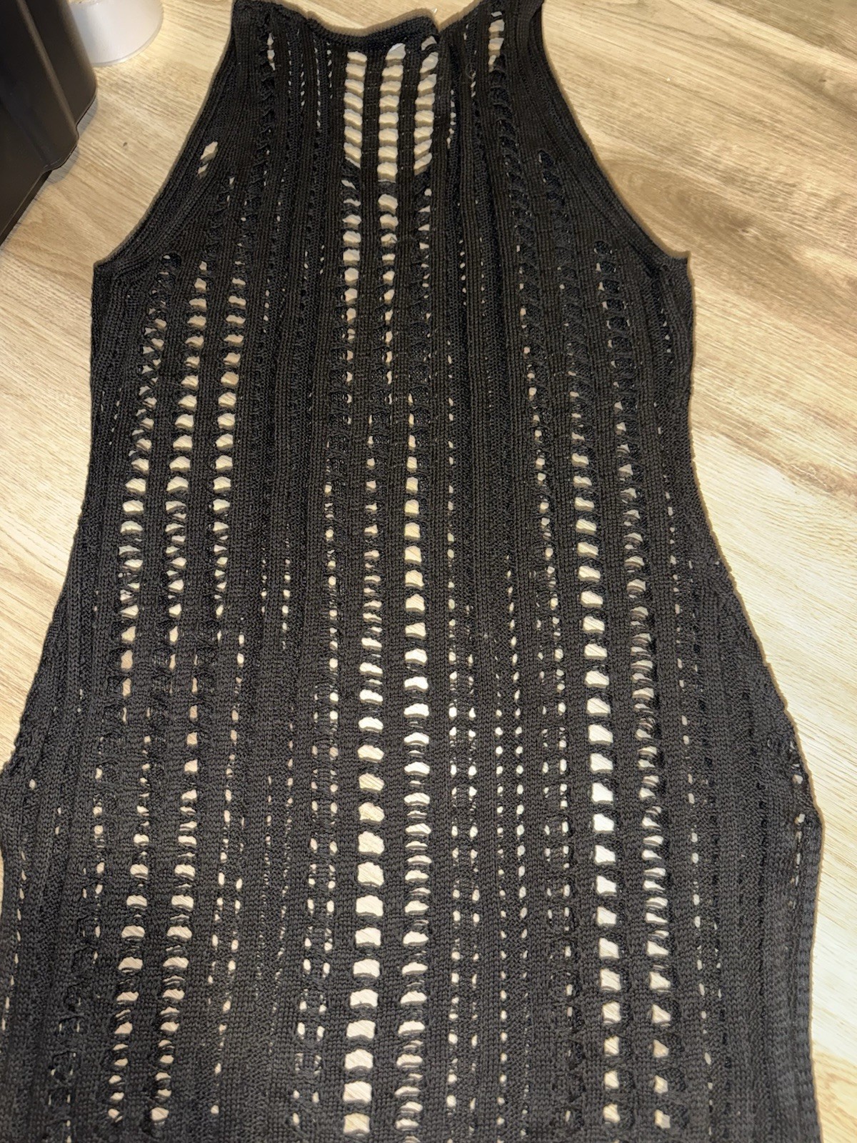 Blu Waves Black Solid Crochet Open Knit Scoop Neck Tank Top Size M Regular