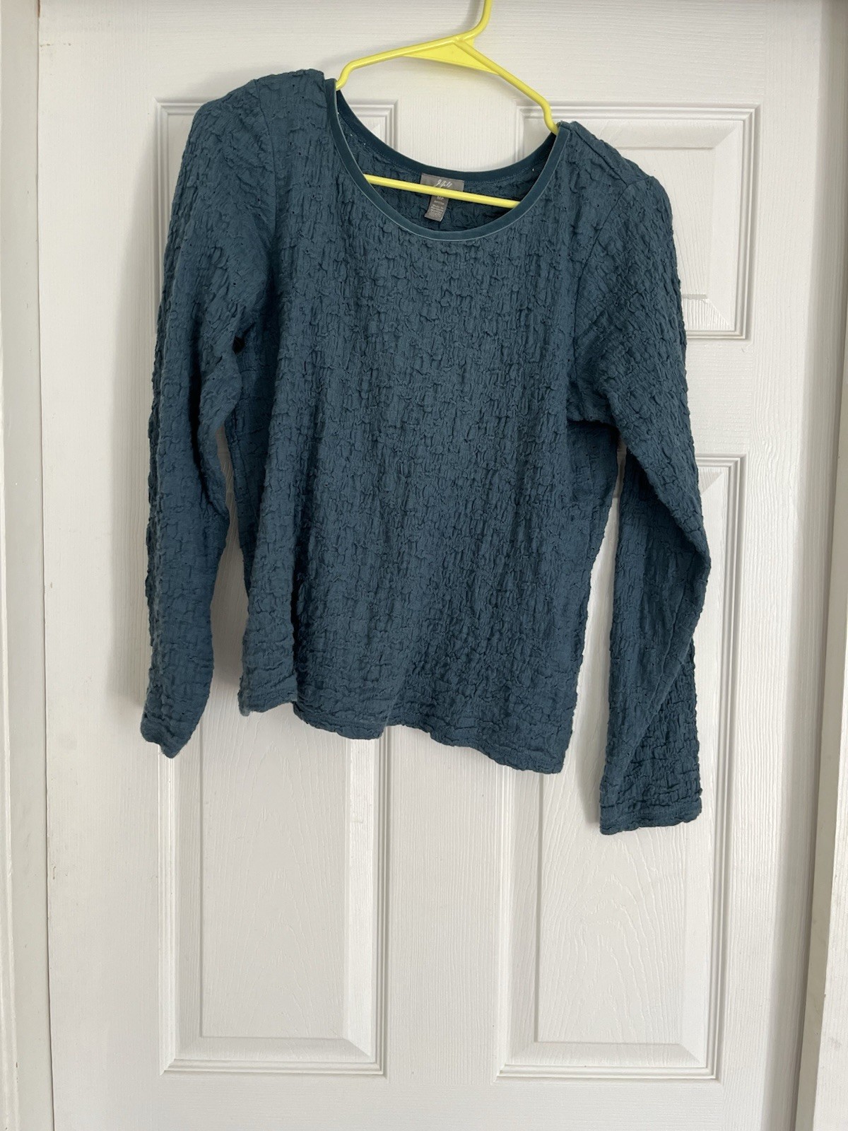 J Jill Women’s Solid Medium Petite Long Sleeve Top Blouse Blue U neck