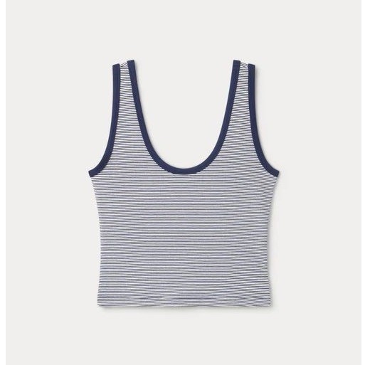NWT Good American Super Stretch Ringer Tank Top Horizon Stripe Navy White Medium