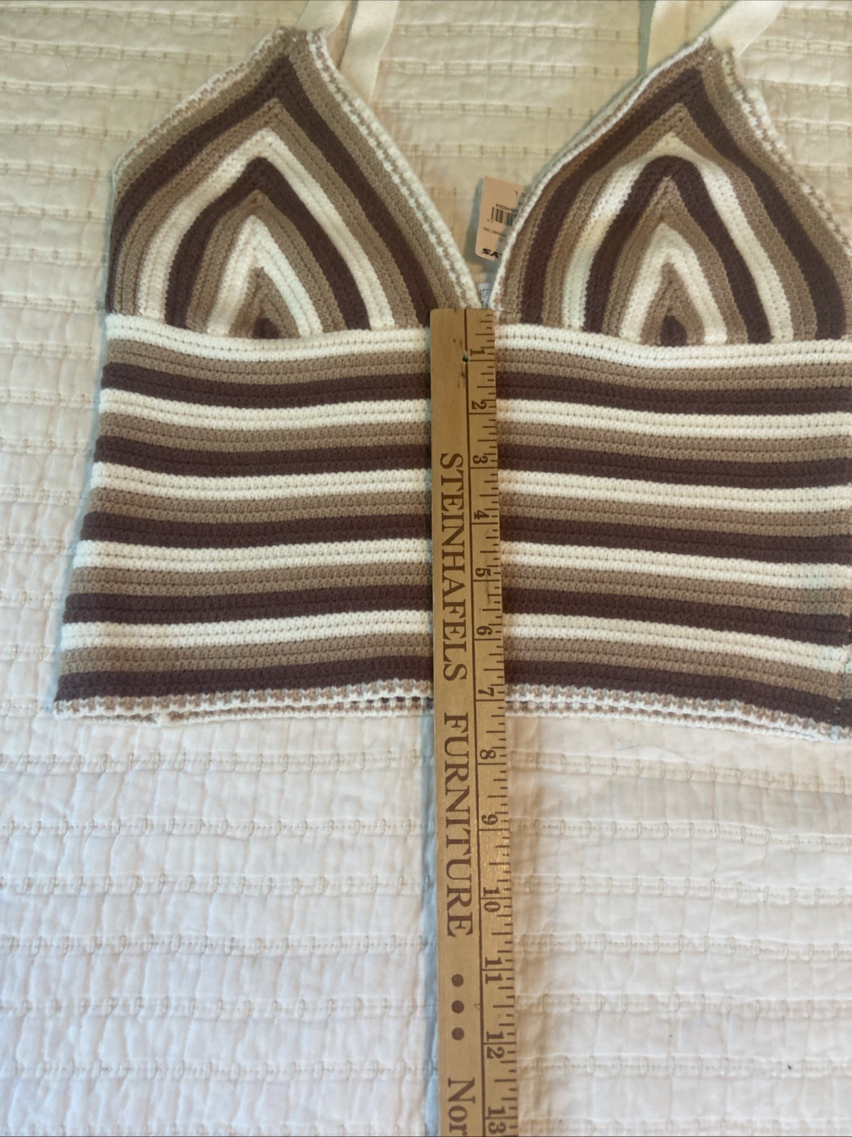 Tilly’s West of melrose Crochet Brown And White Striped Tank Top Sz Large