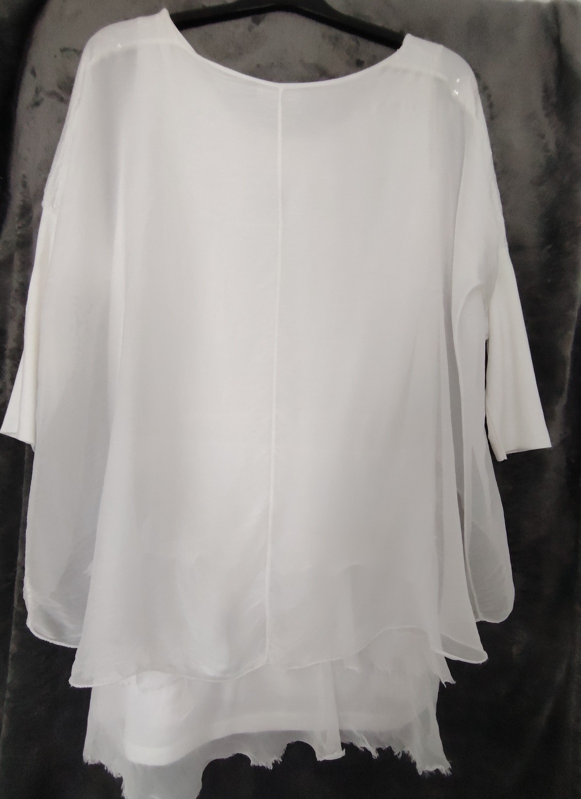 My Story… White Chiffon Overlay Dress S 3/4 Sleeve Ruffle Sequin Boho