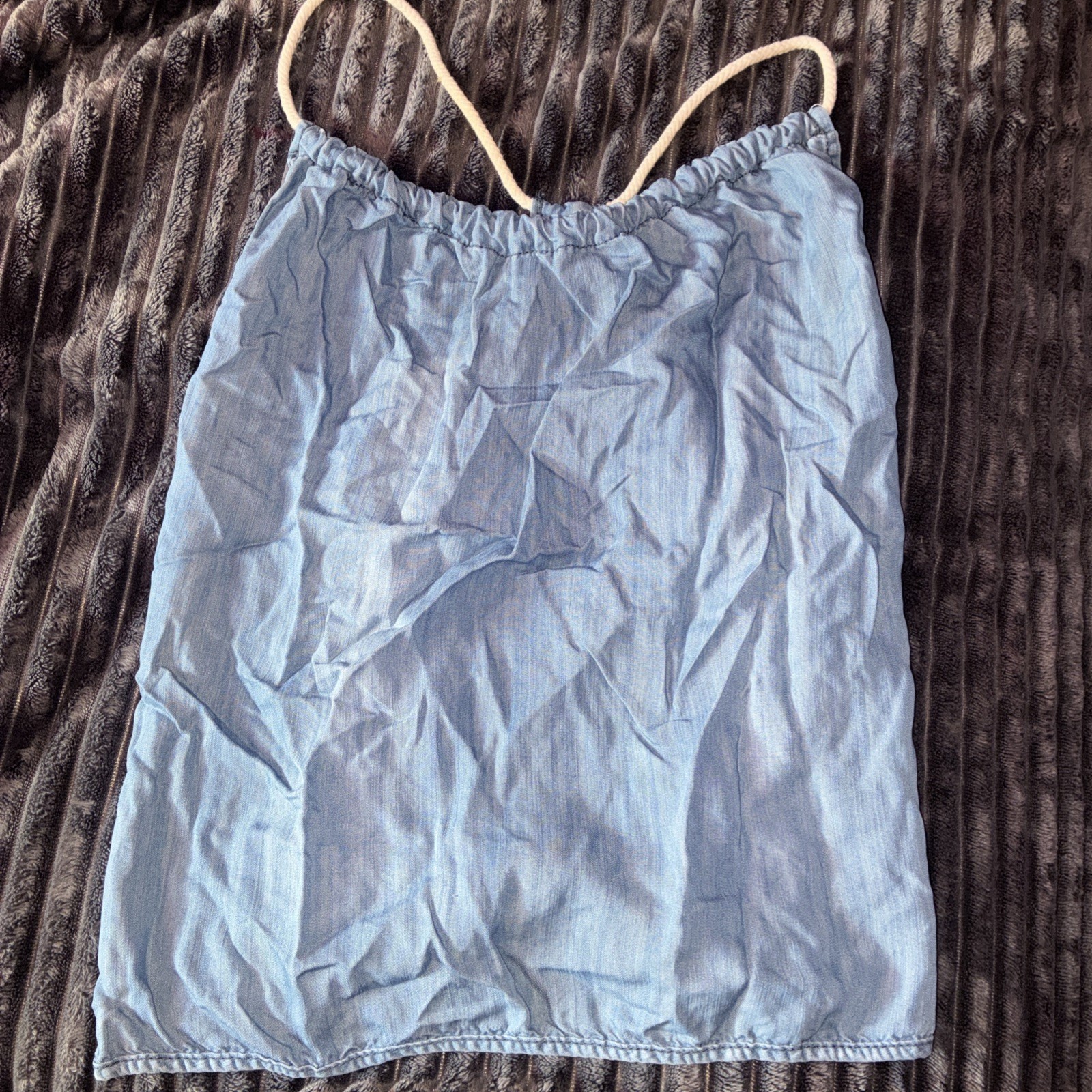 Hippie Laundry Chambray Drawstring Tank Top Lightweight Braided Rope Strap Sz L