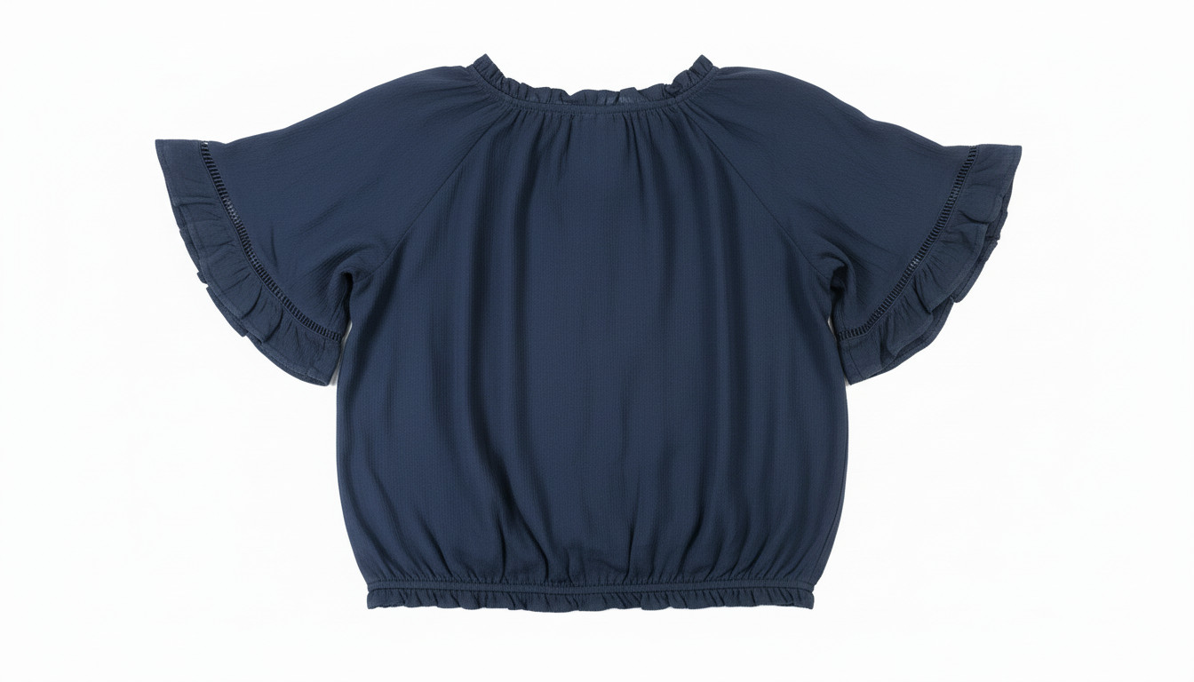 Linda Leal Womens Medium Navy Boho Blouse Lace Trim Elastic Hem Top