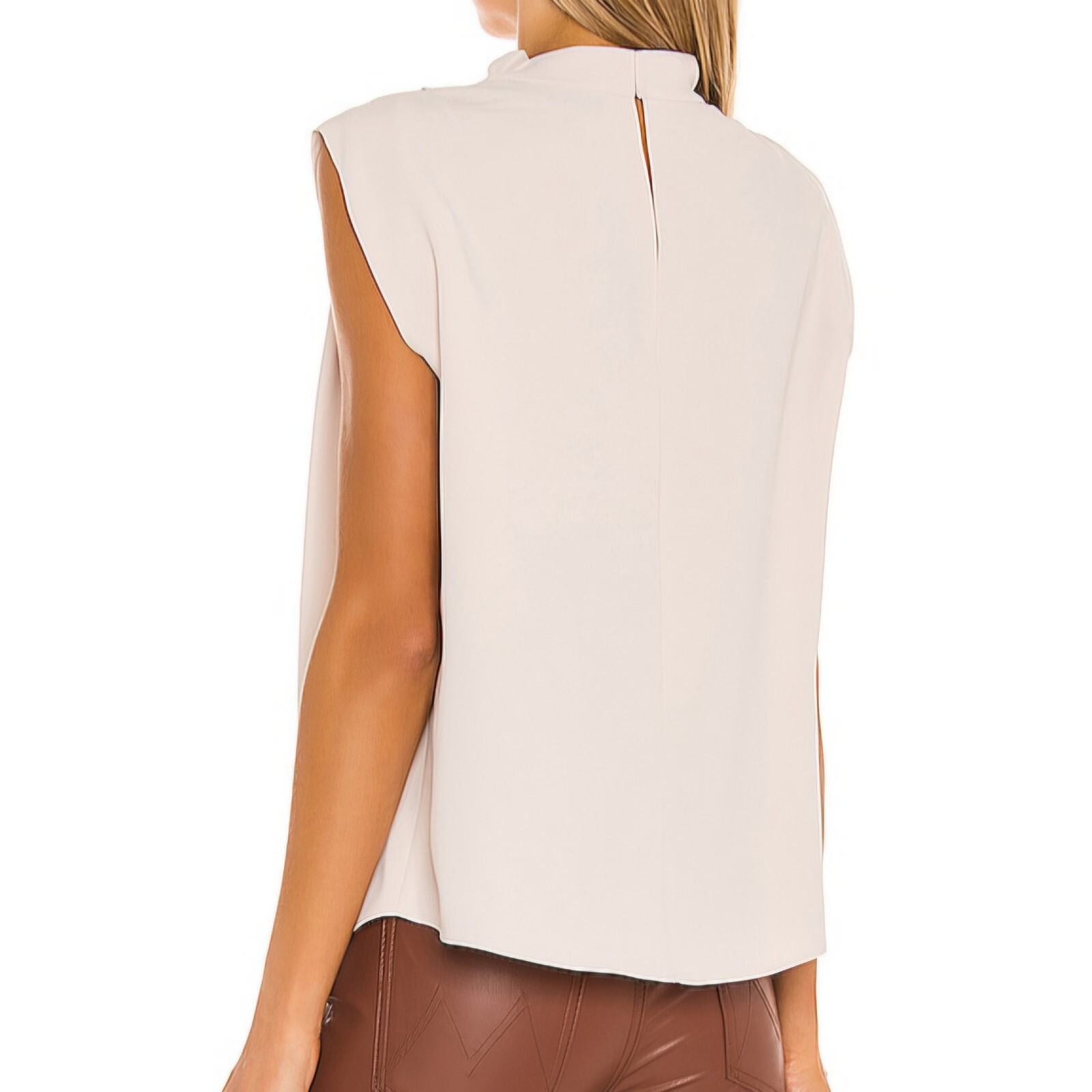 AMANDA UPRICHARD “Fabienne” Sleeveless Draped Neck Top Keyhole Back Beige LARGE
