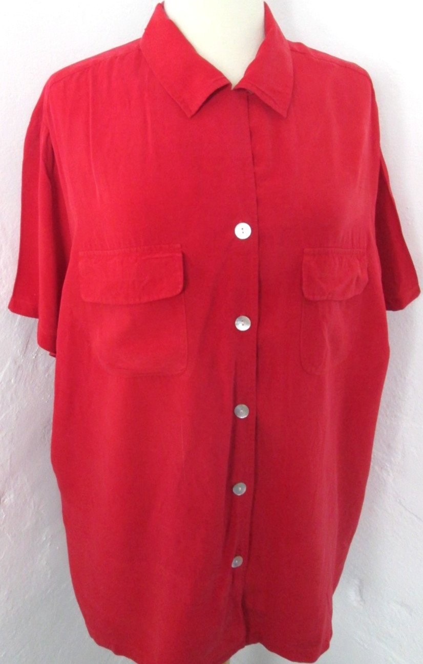 Vintage Red 100% Silk Croft &Barrow Women’s 20W Button Up Shirt Short Sleeve
