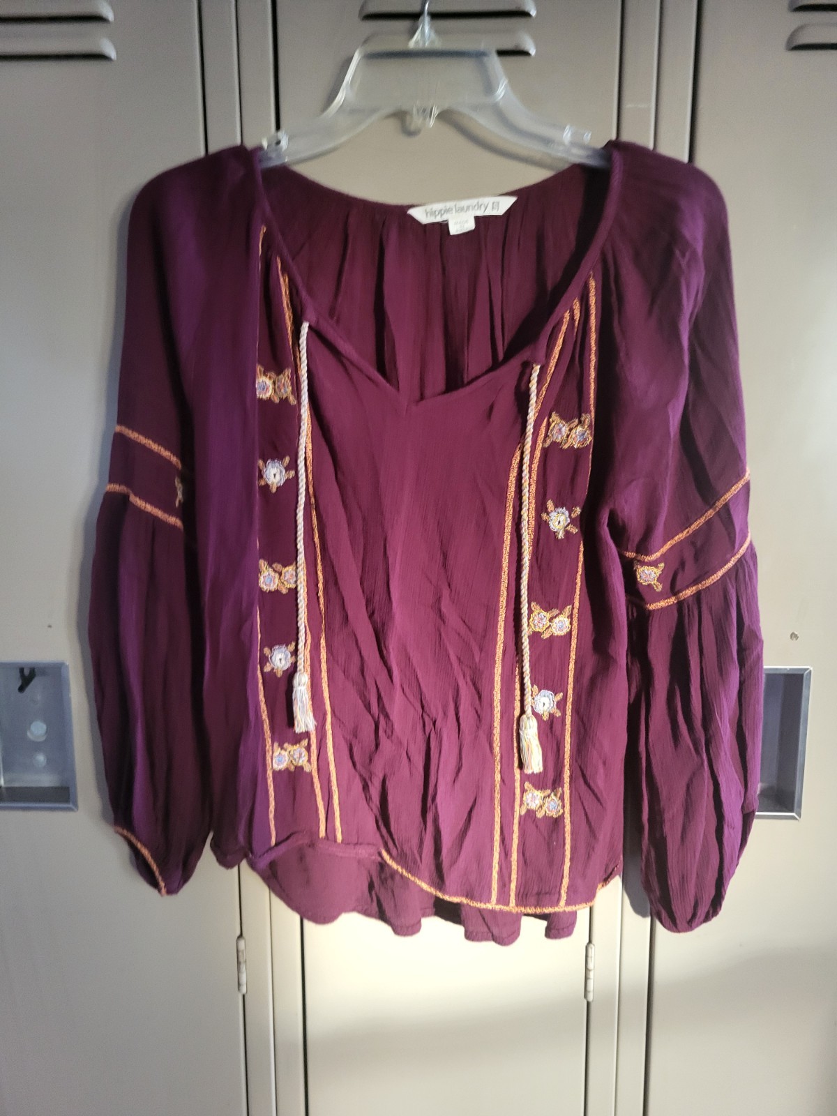 hippie laundry maroon 3/4 sleeve Embroidered Size Small