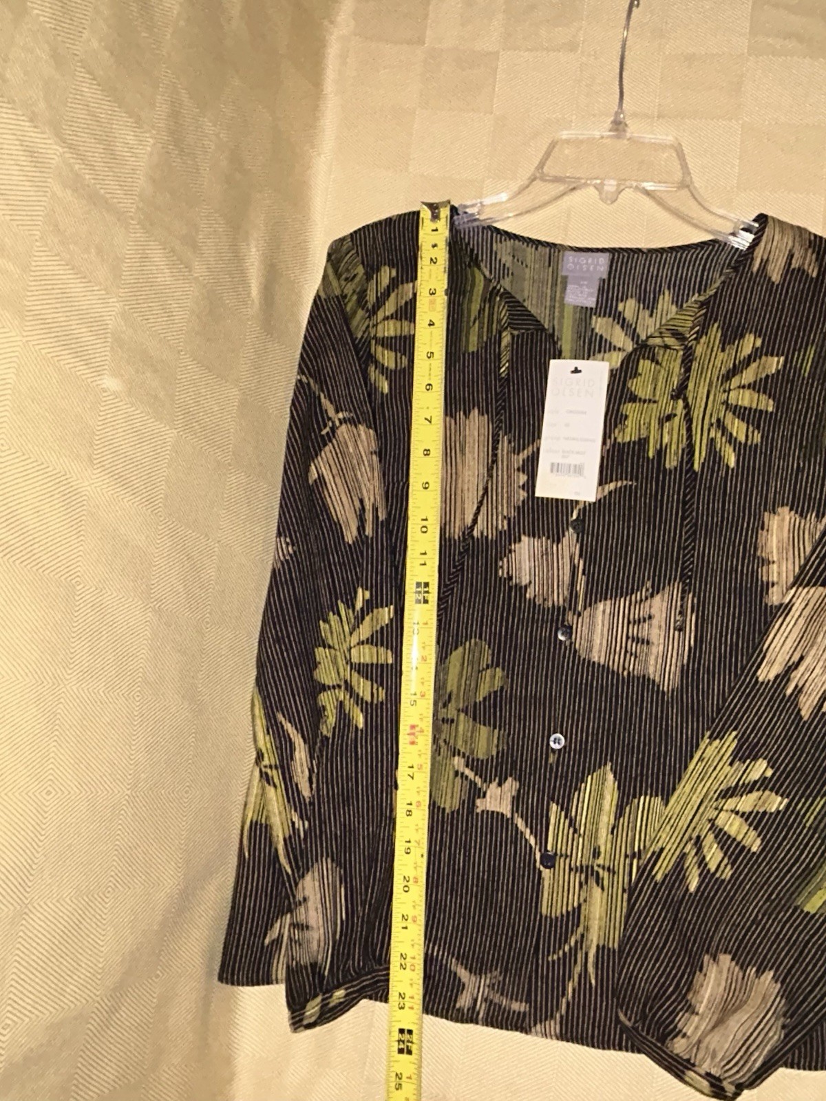NWT – Sigrid Olsen Wool/Silk Blouse XS Black Green Floral Stopped Pleated BOHO