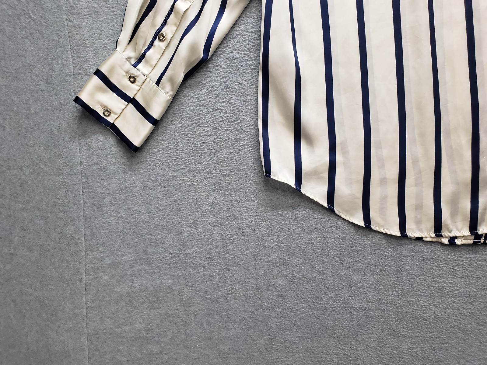Zara Women Tops S Cream Navy Blue Striped Button Front Collared Long Sleeve City