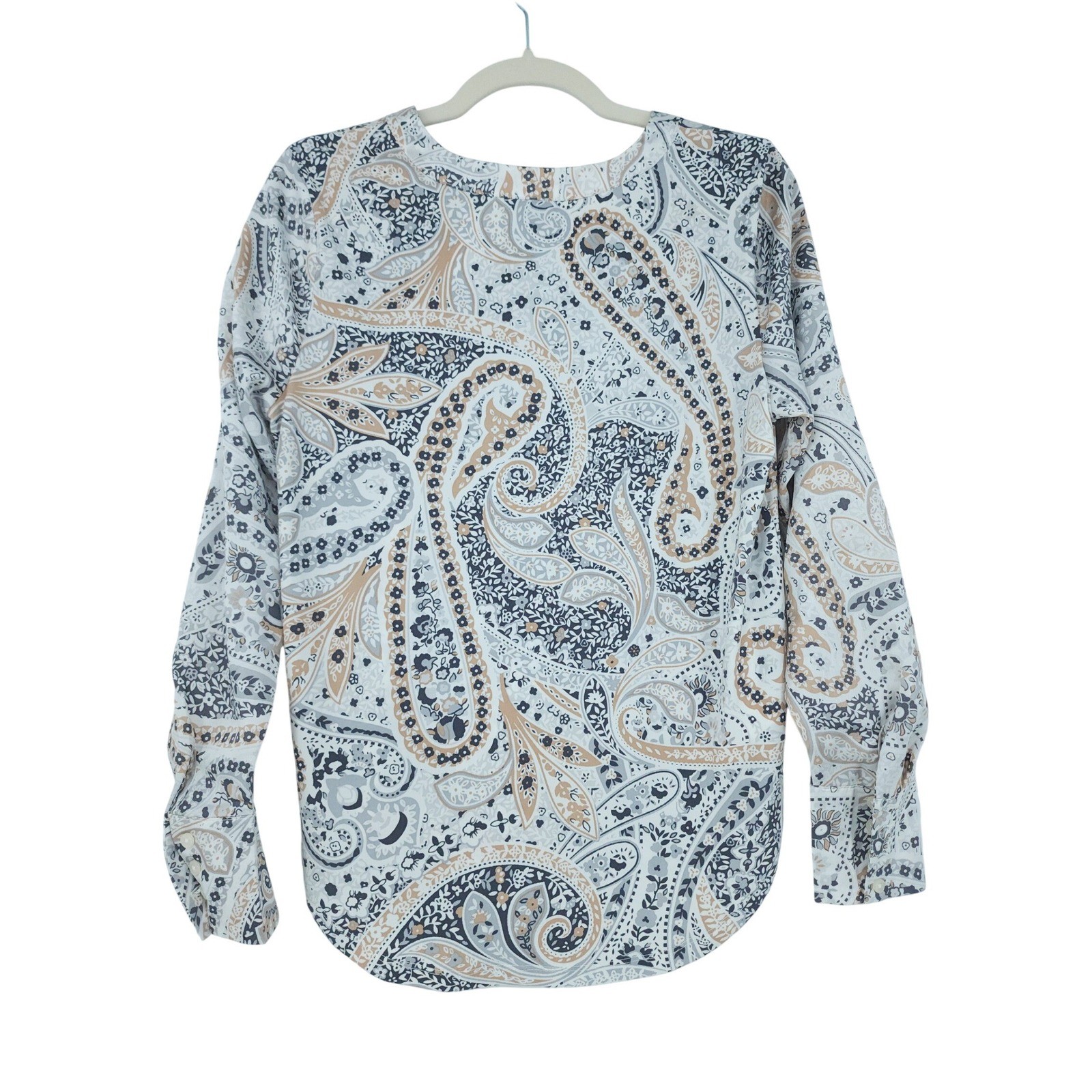 NWT Ann Taylor Satin Button Up Blouse Womens XS White Boho Paisley Luxury Career
