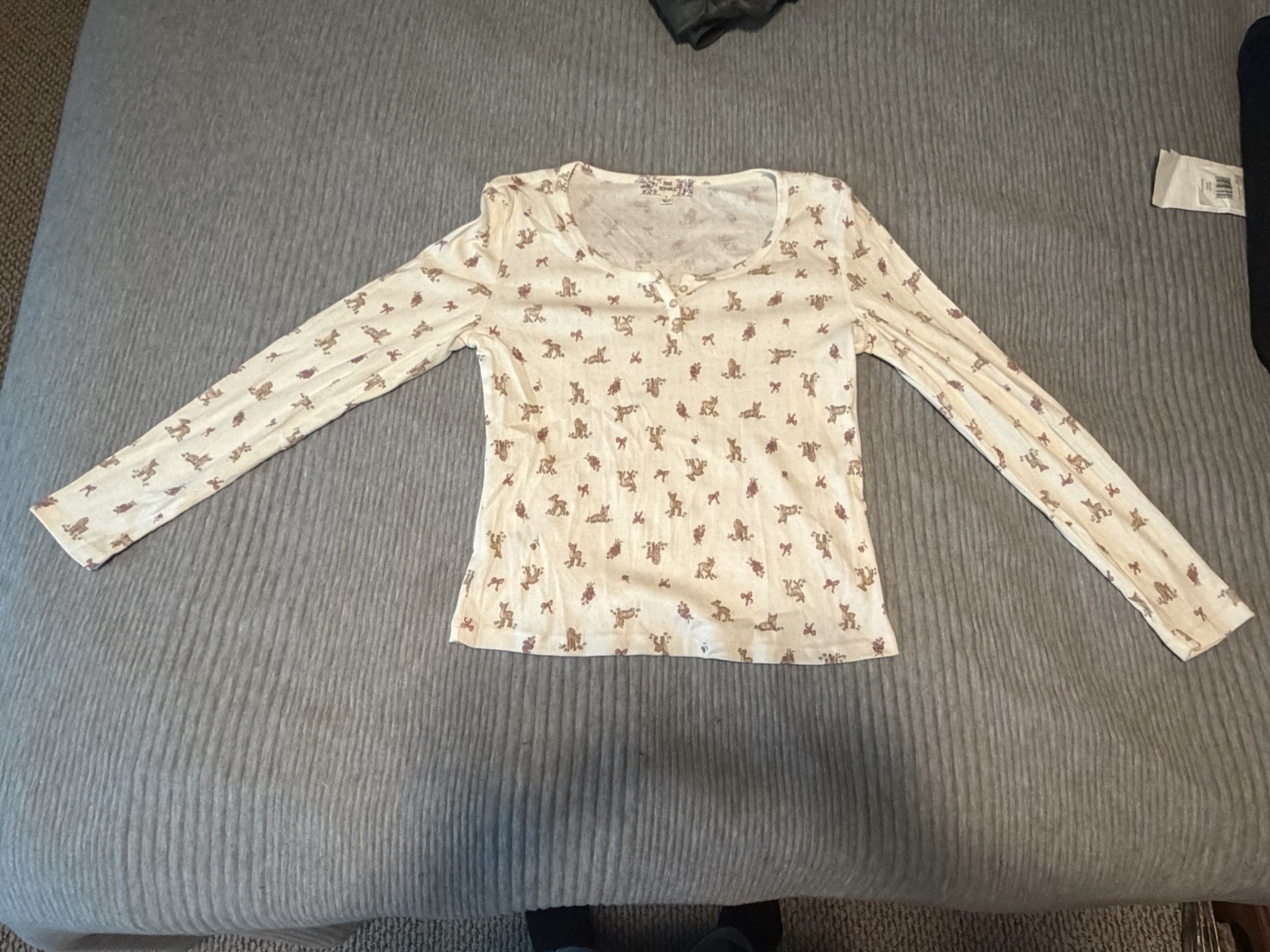 NWT Kohl’s Pink Republic Kawaii Print Long Sleeve Henley Tee, Size Large