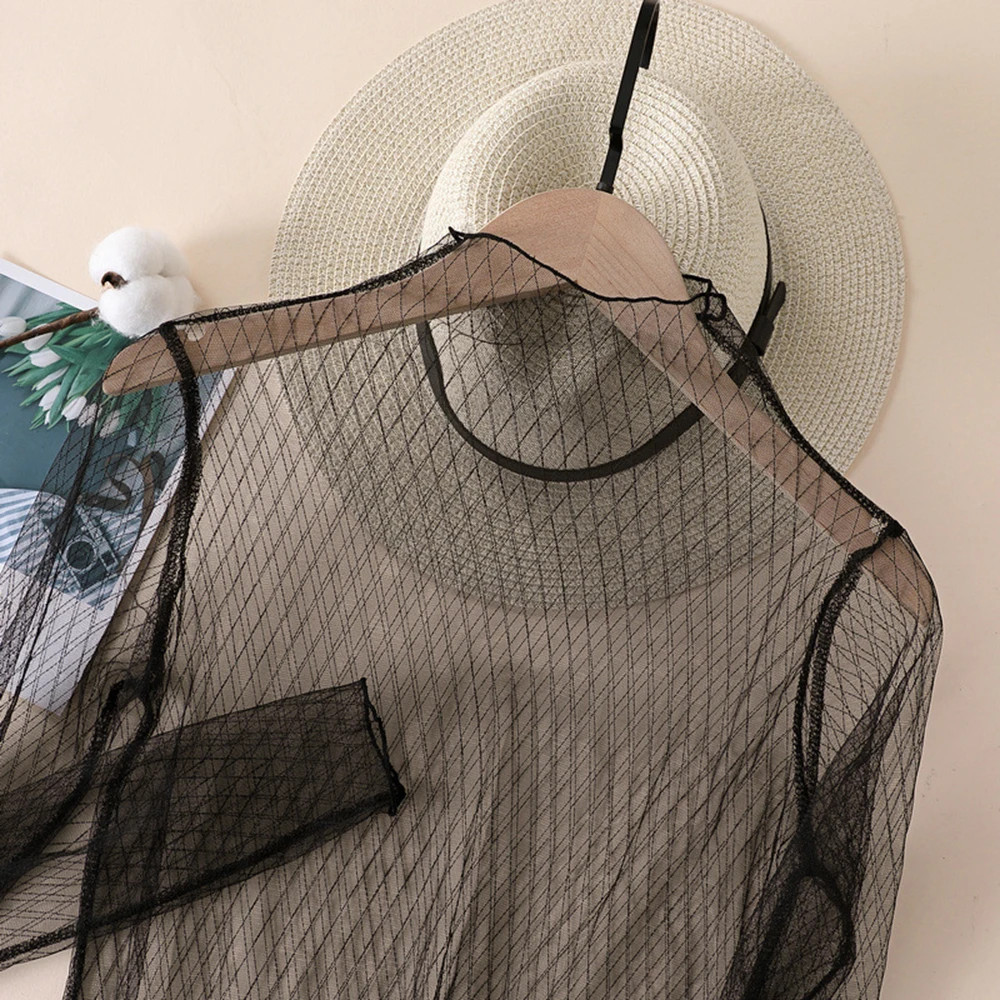 Mesh Sheer Floral Lace Top Women Long Sleeve See Through Sunscreen Blouse