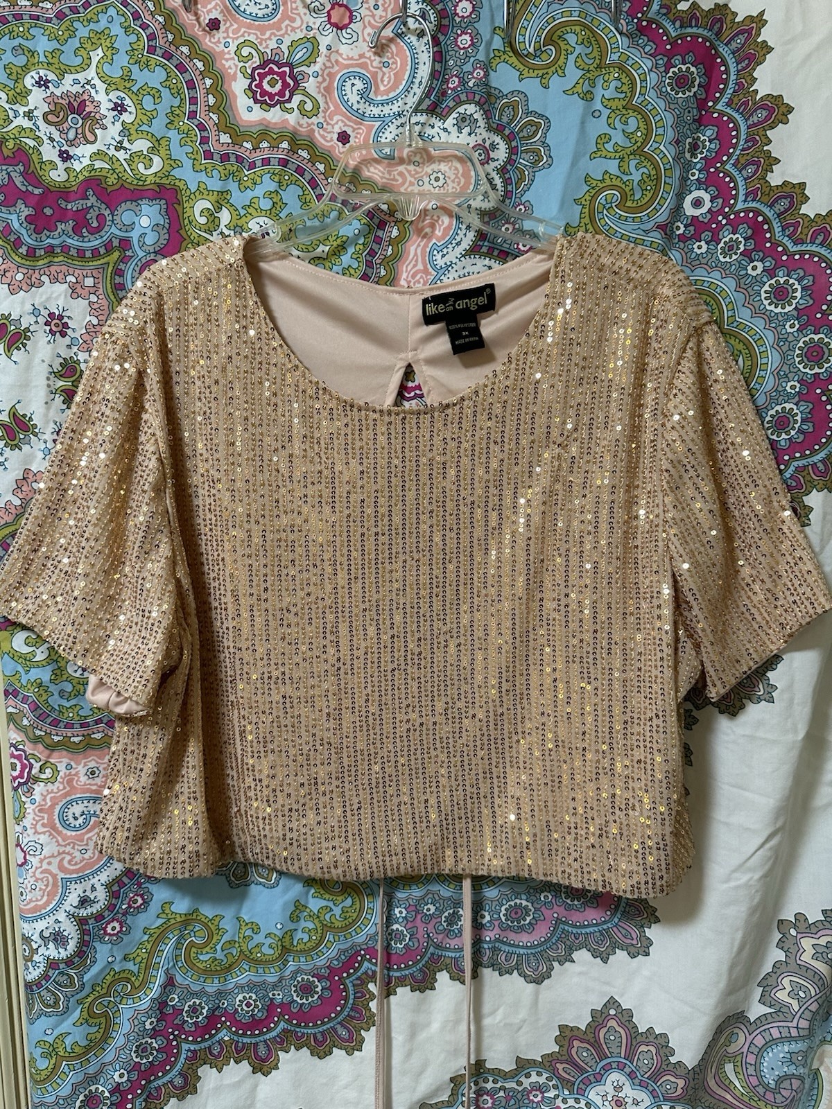 Womens Like An Angel Sequin Crop Top 3X