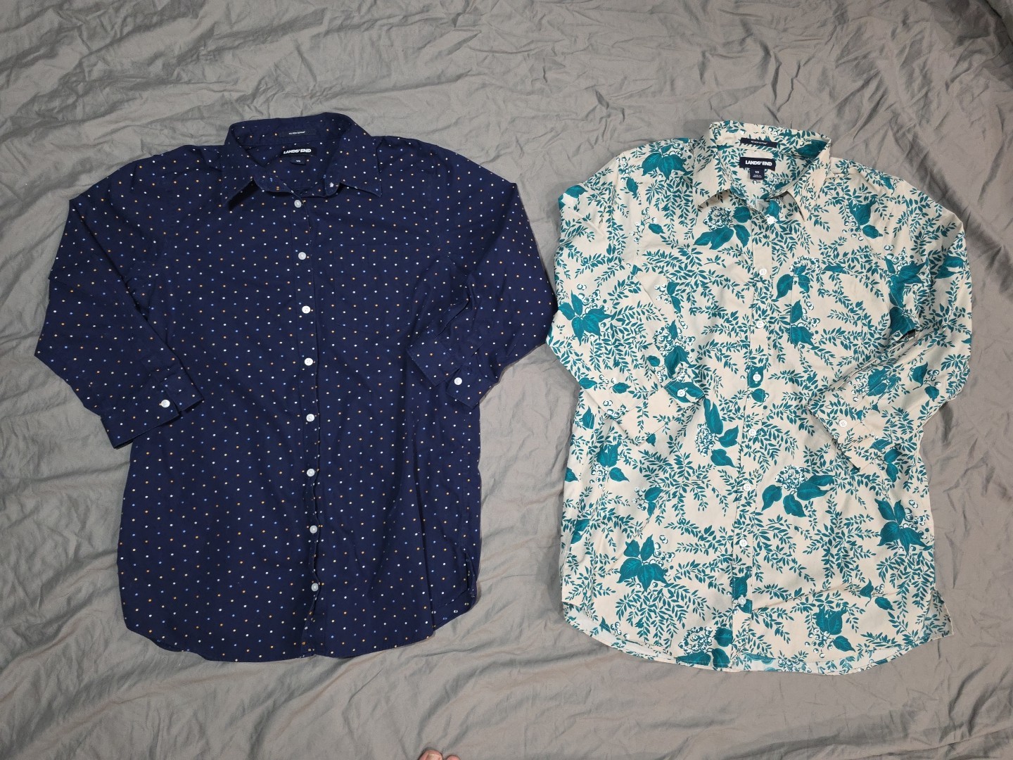 LANDS END Womens No Iron Supima Cotto button Down 3/4 sleeve sz 10 Casual
