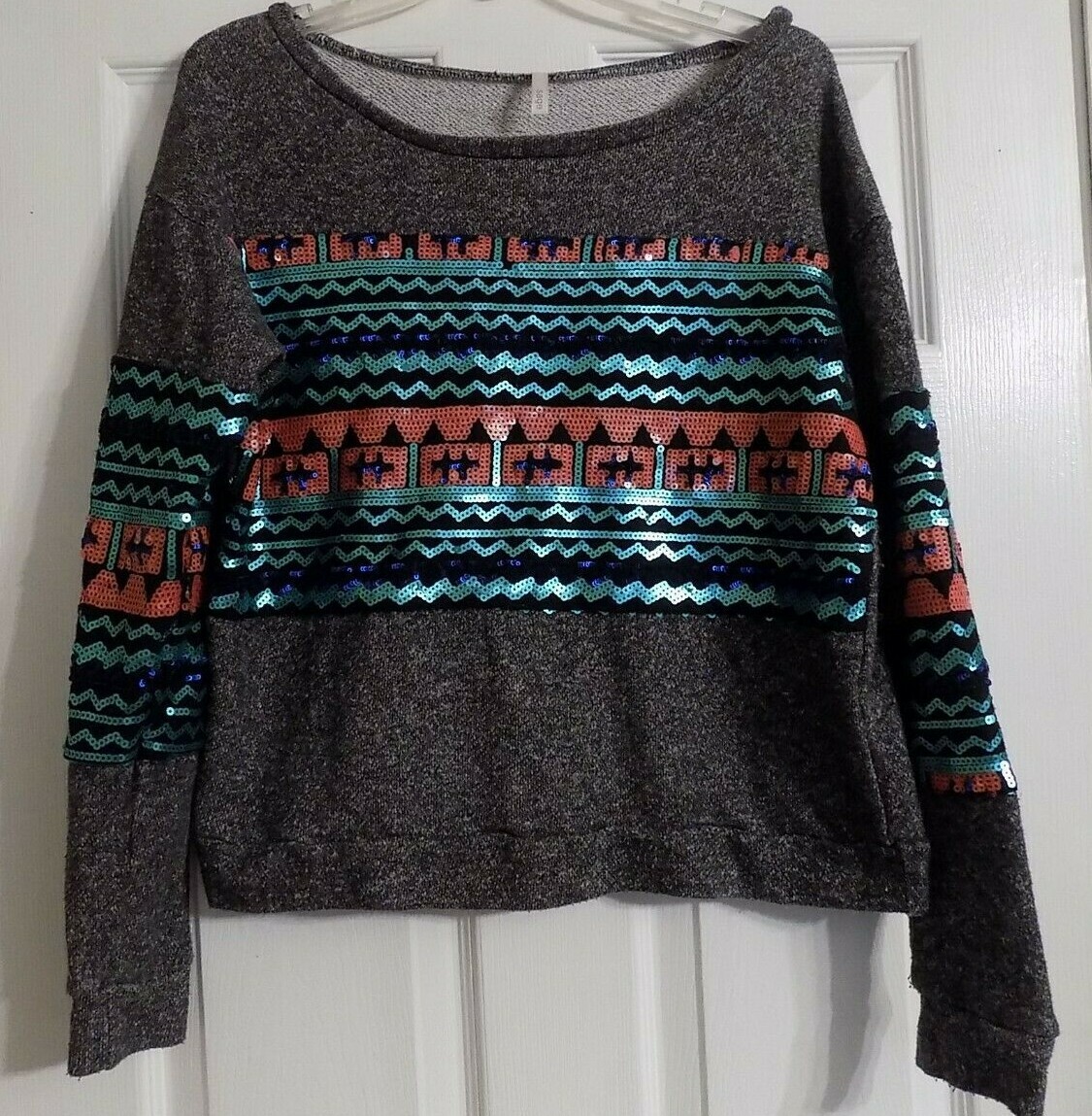 Women’s Long Sleeve SAGE Shirt With Sequins Charcoal Gray Size S