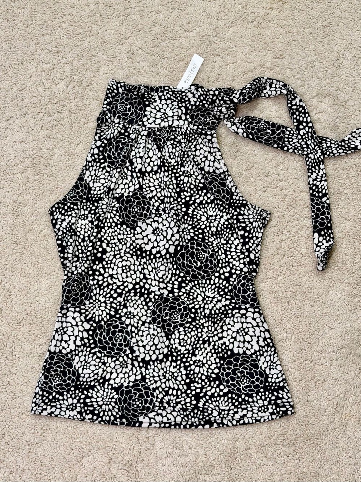 White House Black Market Tie Neck Halter Floral Print Blouse Size XS
