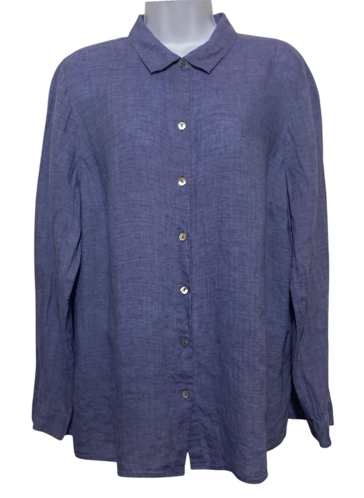 J Jill Love Linen Shirt Womens Large Blue Long Sleeve Button Up Beach Lagenlook