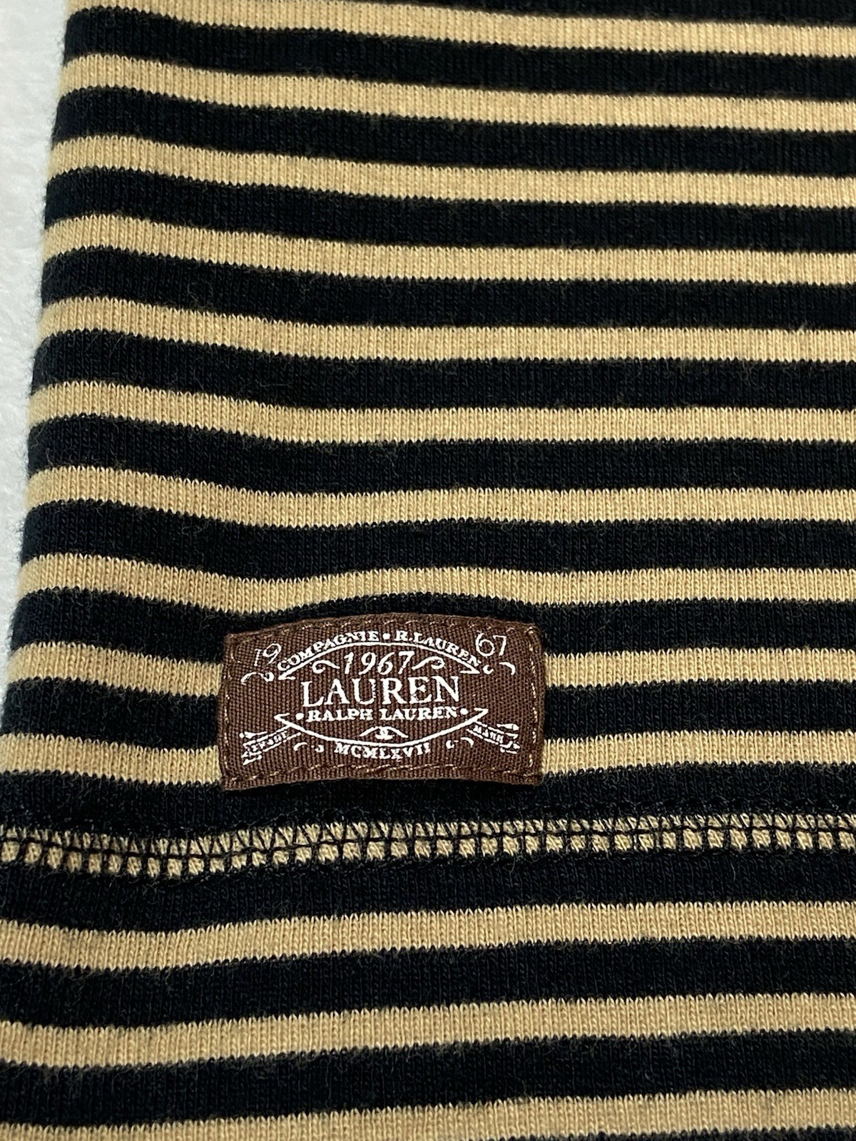Lauren Ralph Lauren Striped Knit Crew Neck Long Sleeve Zip Accent Top Sz S