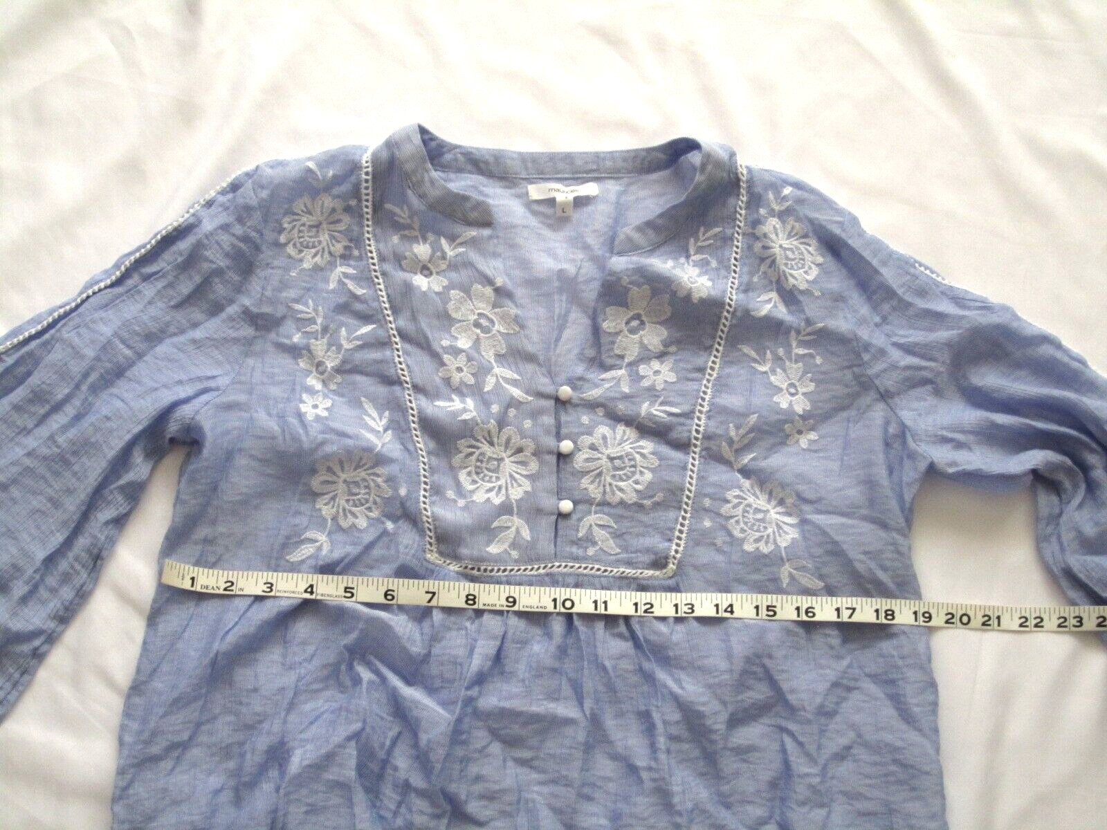 Women Maurices Floral Embroidered See Through Rayon/Nylon Blouse Sz L (WB78)
