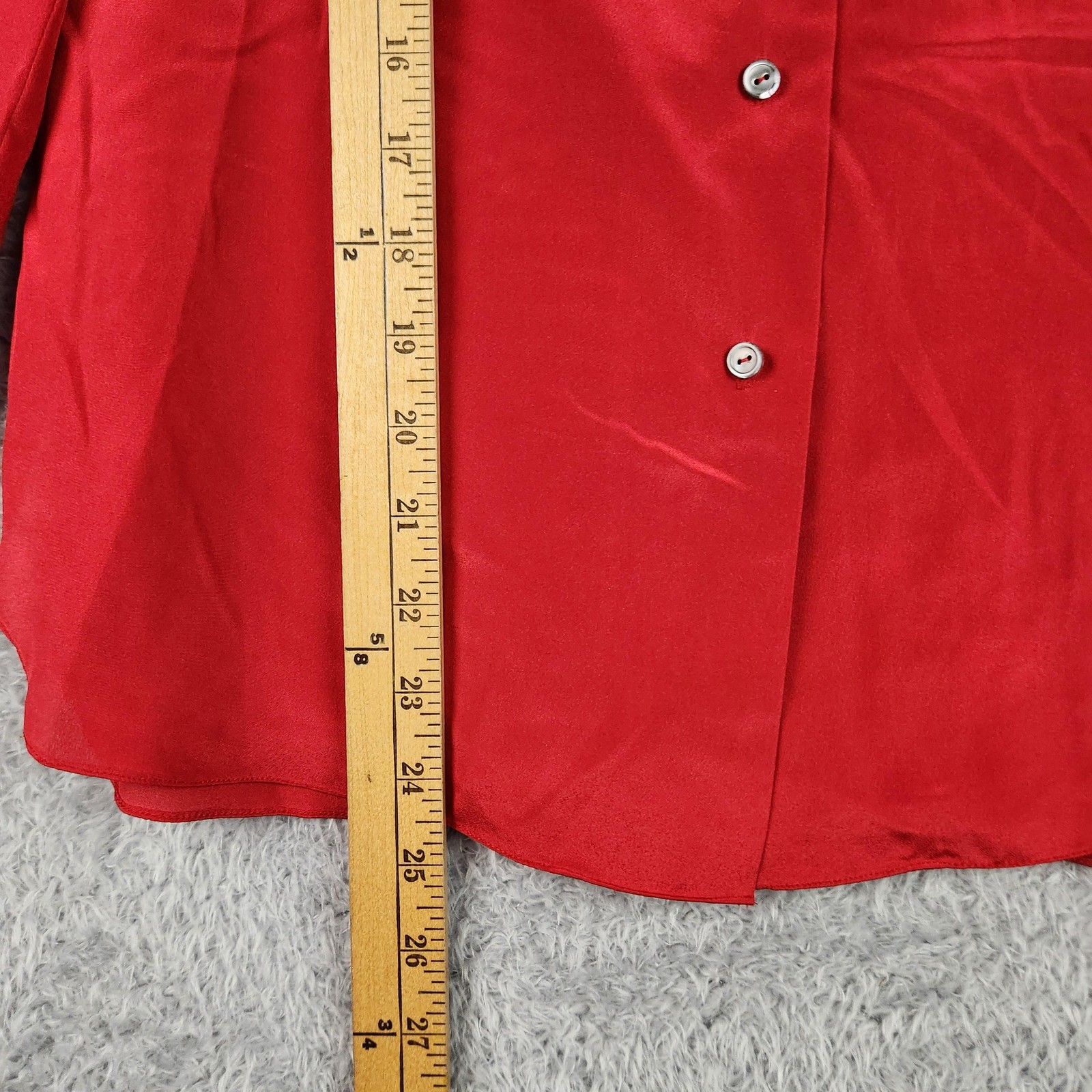 Vintage Jack Mulqueen Blouse Womens 11/12 Red Satin 80s 90s Preppy Office Retro