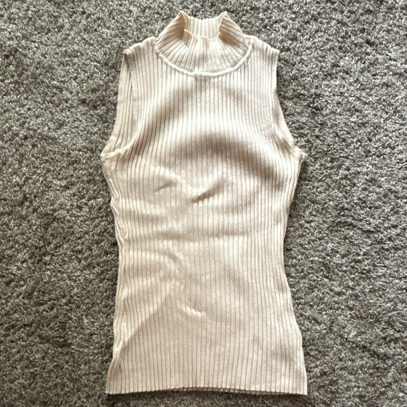 Ophelia Roe Women’s Beige Ribbed Knit Mock Neck Sleeveless Tank Top Size S