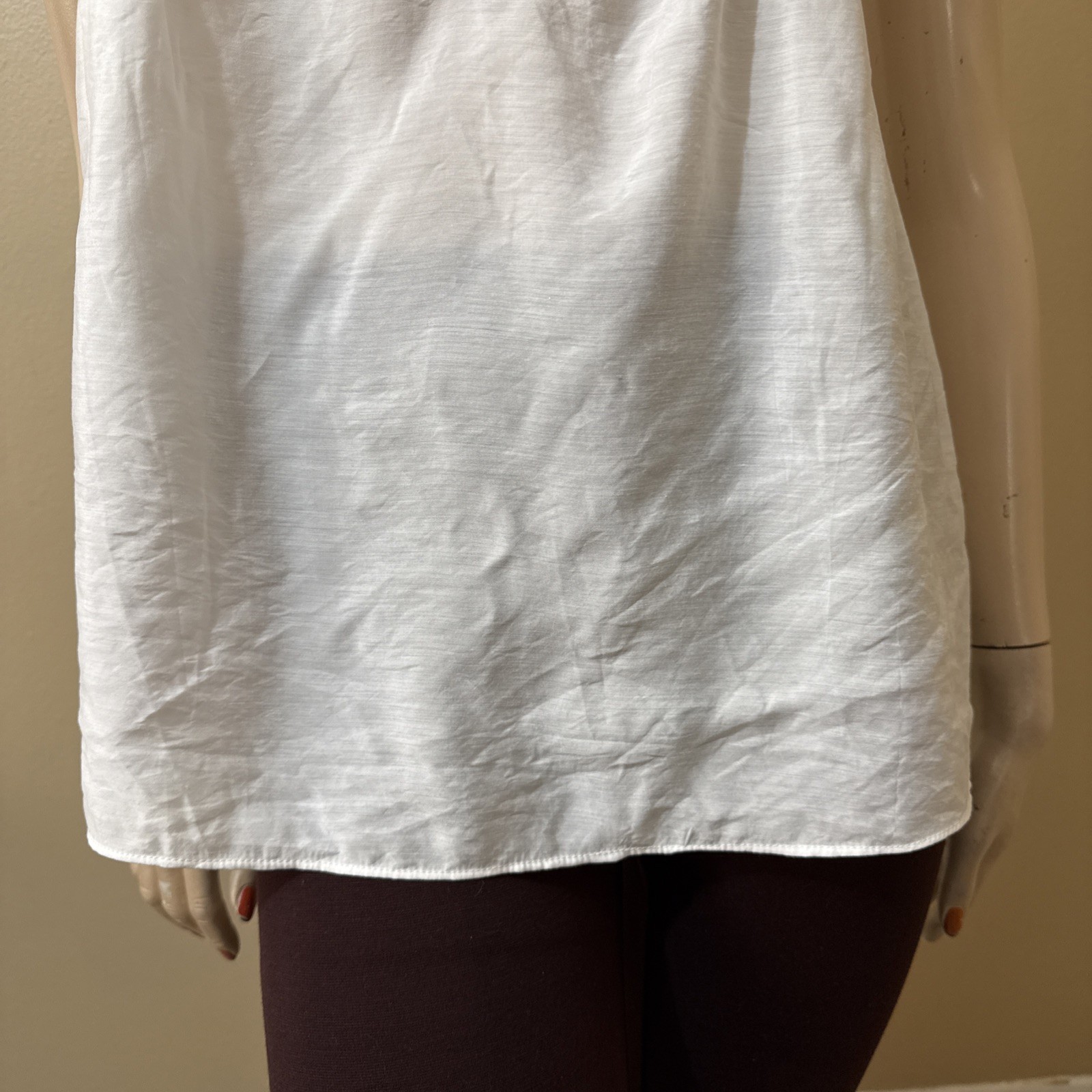Women’s White Rayon Casual Summer Open Sheer Button Tied Size M Blouse Top Tunic