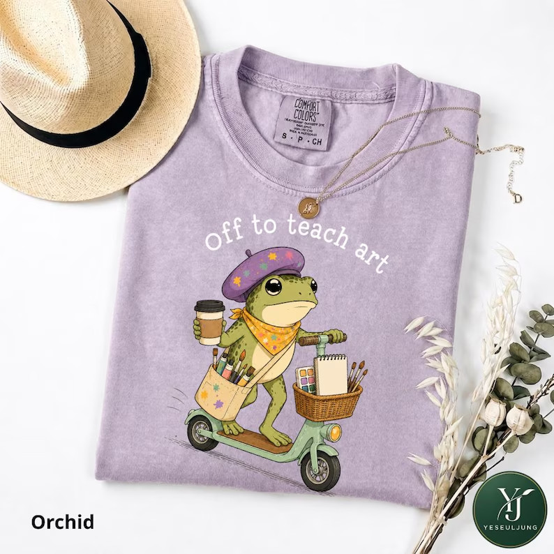 Off to Teach Art T-Shirt Funny Frog Scooter Art Teacher Gift Gildan Tee