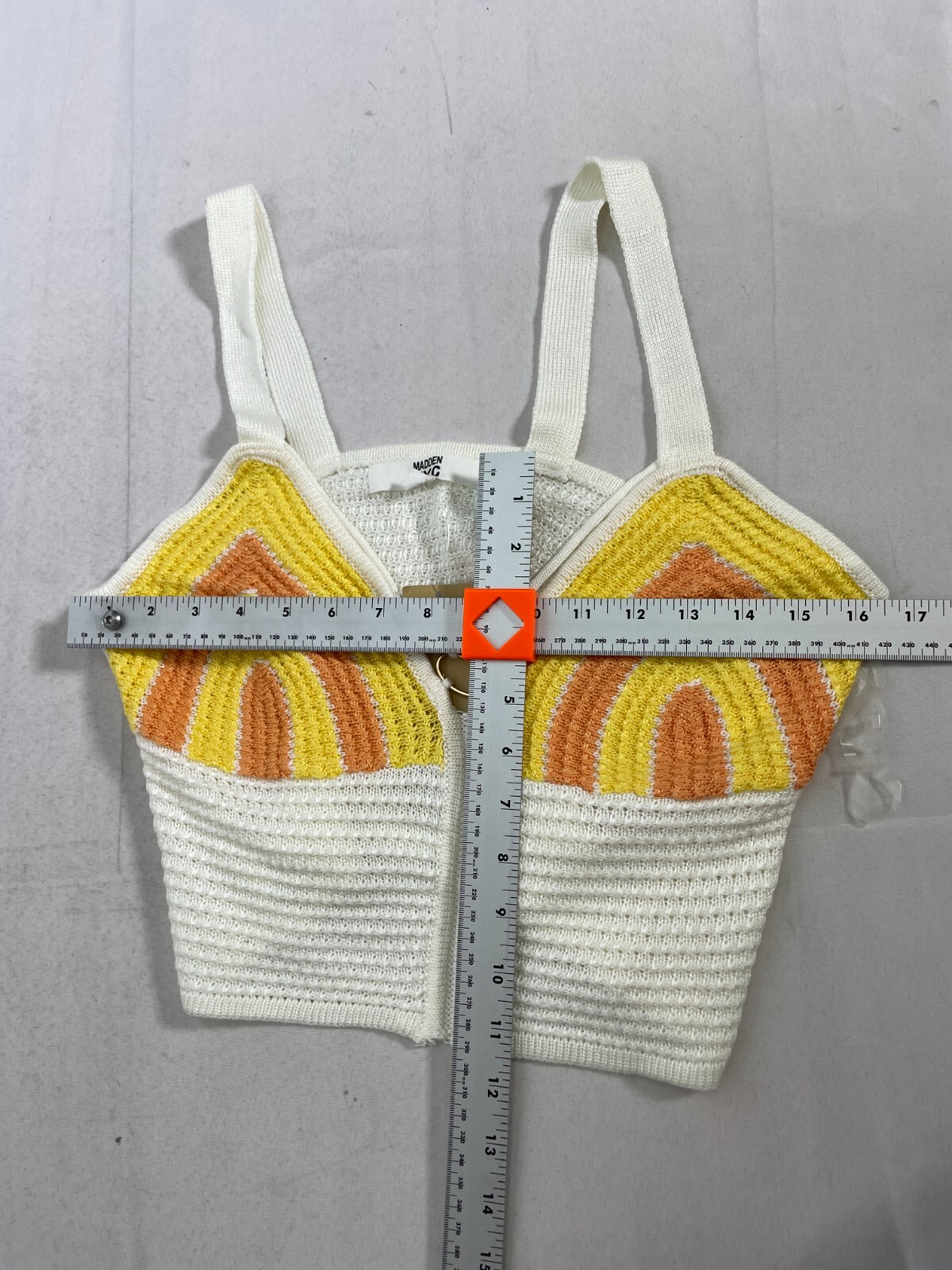 Madden NYC Rainbow Heart O Ring Crochet Knit Crop Top Junior’s LARGE 11-13 NWT