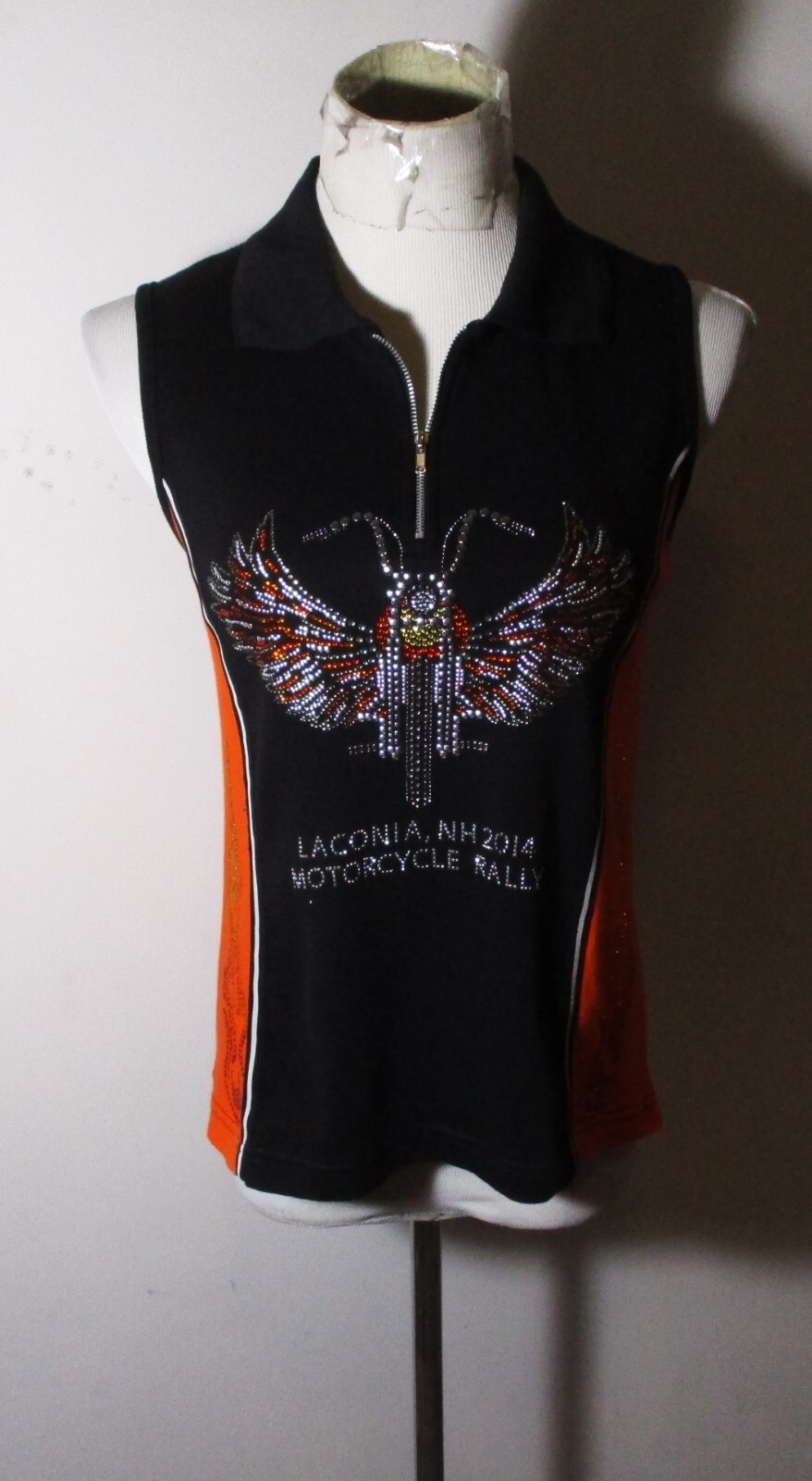 BIKER’S EDGE Black 1/2 Zip Beaded Sleeveless Top Size L