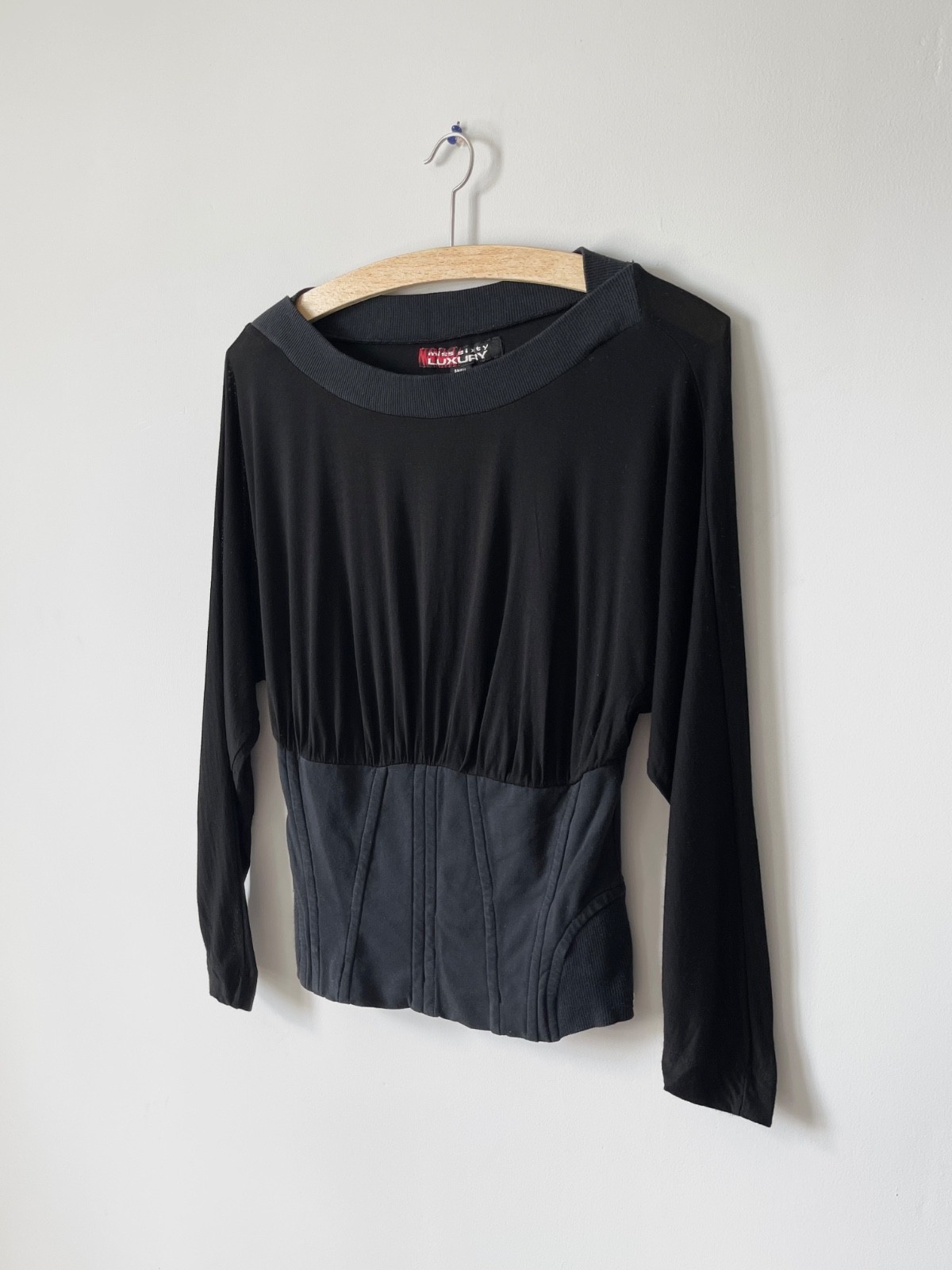 Rare Miss Sixty Luxury 00s Y2k Women’s Black Fitted Long Sleeve Top Shirt Size S