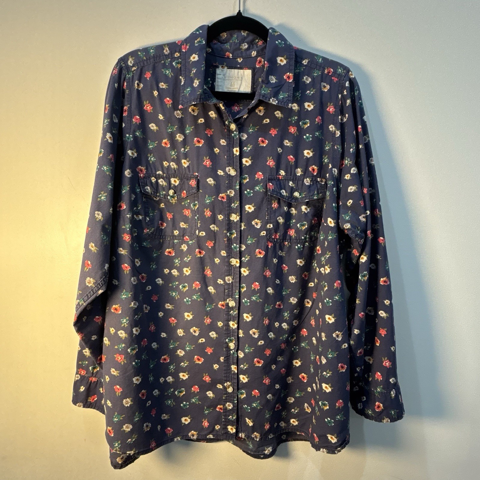 Sonoma Life Style Shirt 1X Blue Pink Floral Farmhouse Cottagecore Utility Blouse