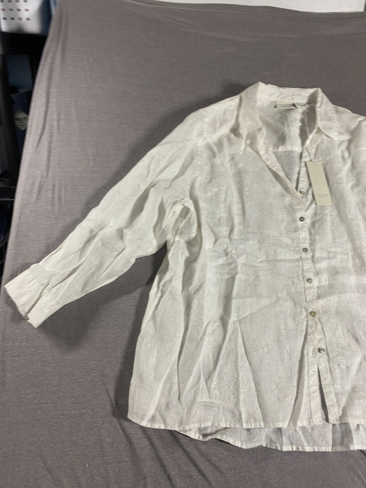 Calypso St. Barth Blouse NEW Women 3X 100% Linen White Silver Metallic Accent