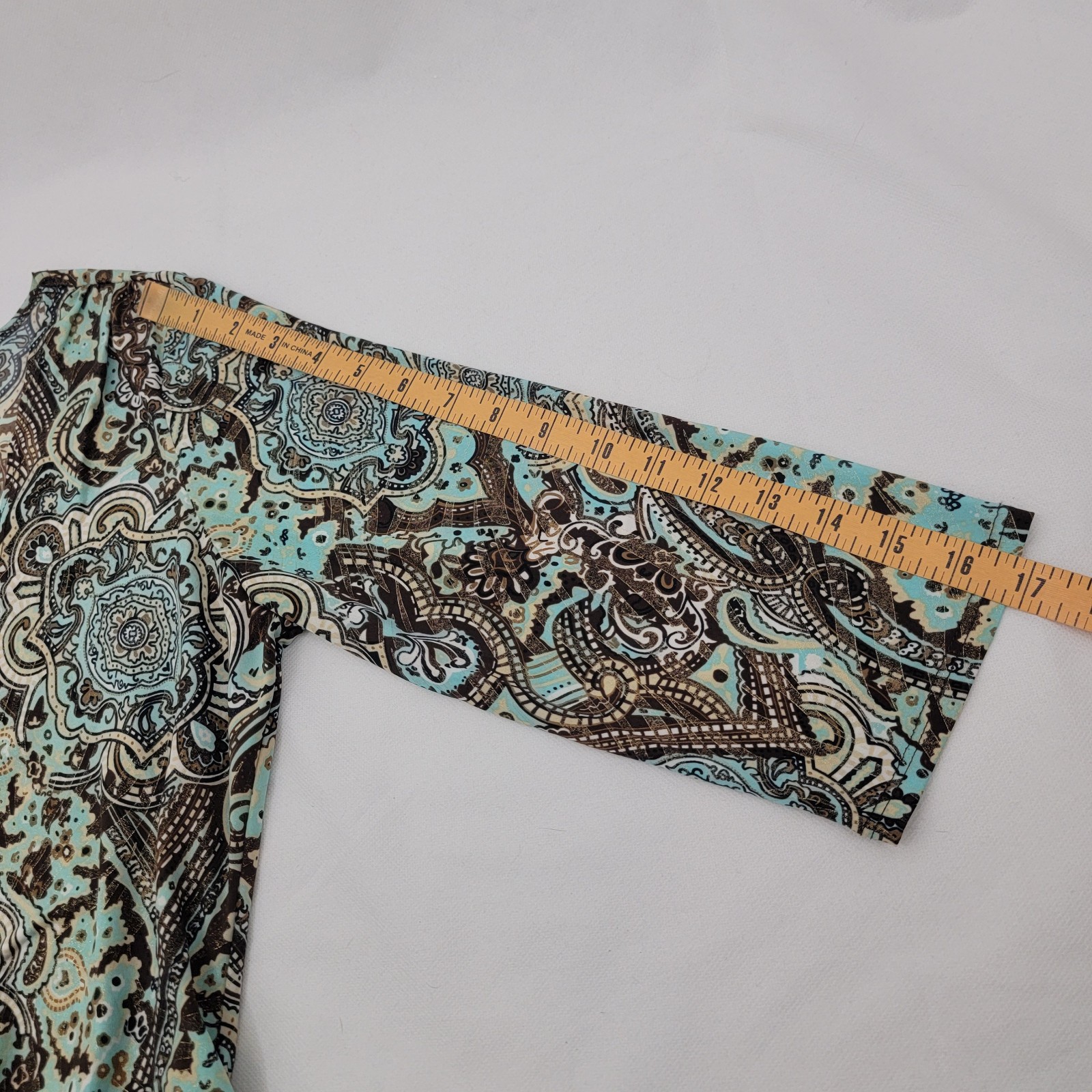 DRESSBARN Womens Top Sz PL Artsy Paisley Layered Stretch Mature Beaded Sparkle