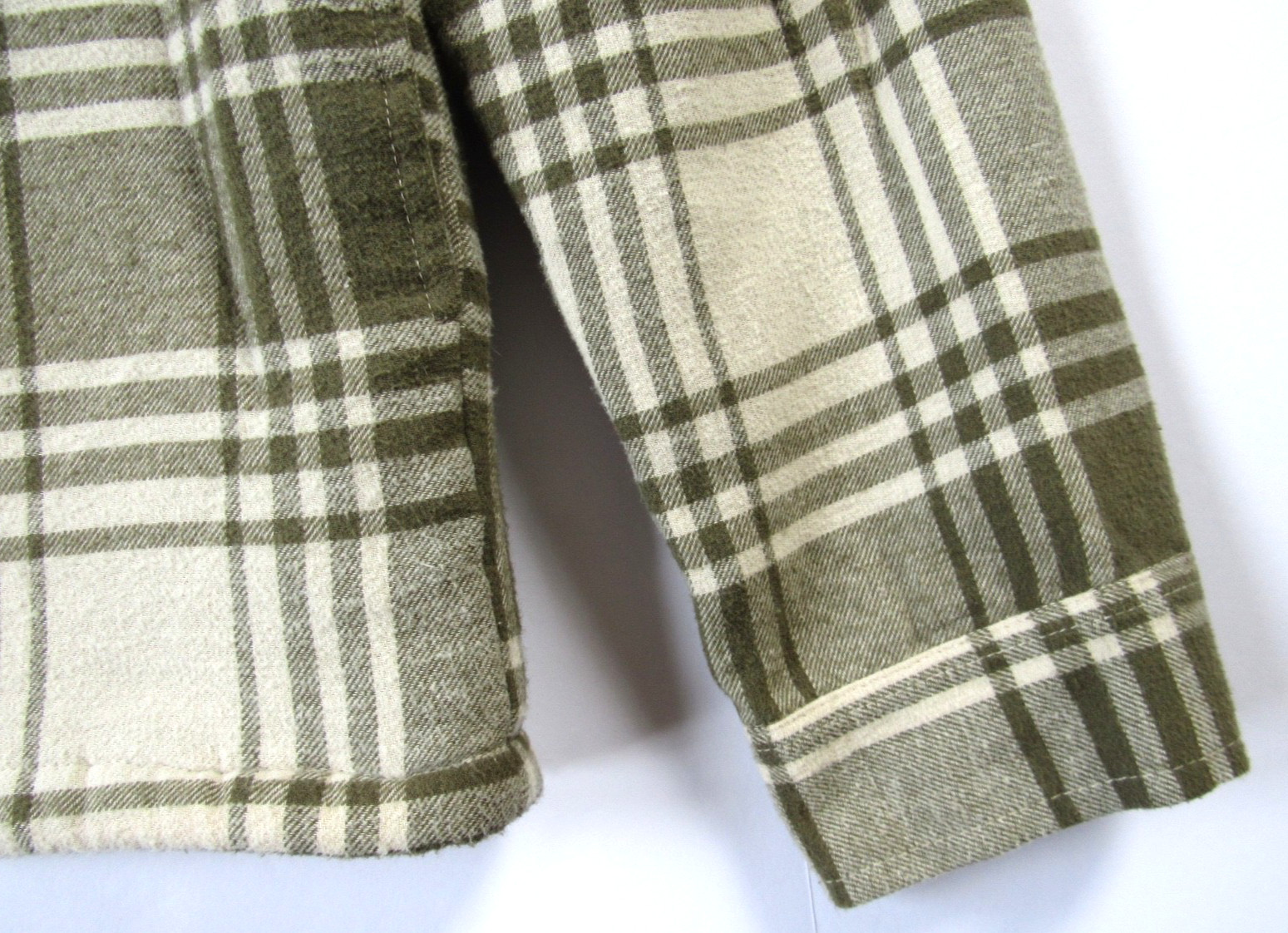 Lucky Brand Jacket Green Ivory Cream Plaid Fleece Lined Flannel Shacket M Medium