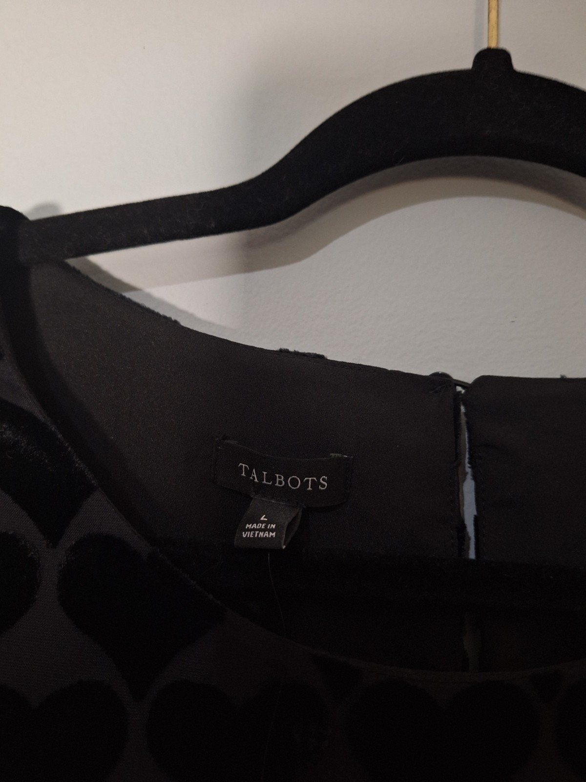 Talbots Velvet Burn Out Balloon Puff Sleeve Blouse Womens L Black Hearts Novelty