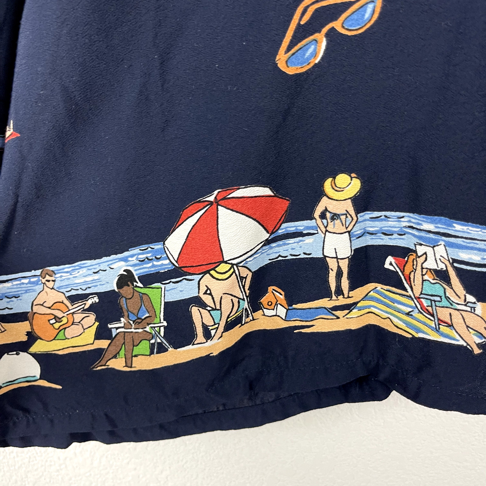 Vintage David Dart Tunic Top Womens XL Blue Short Sleeve Beach Tropical Aloha