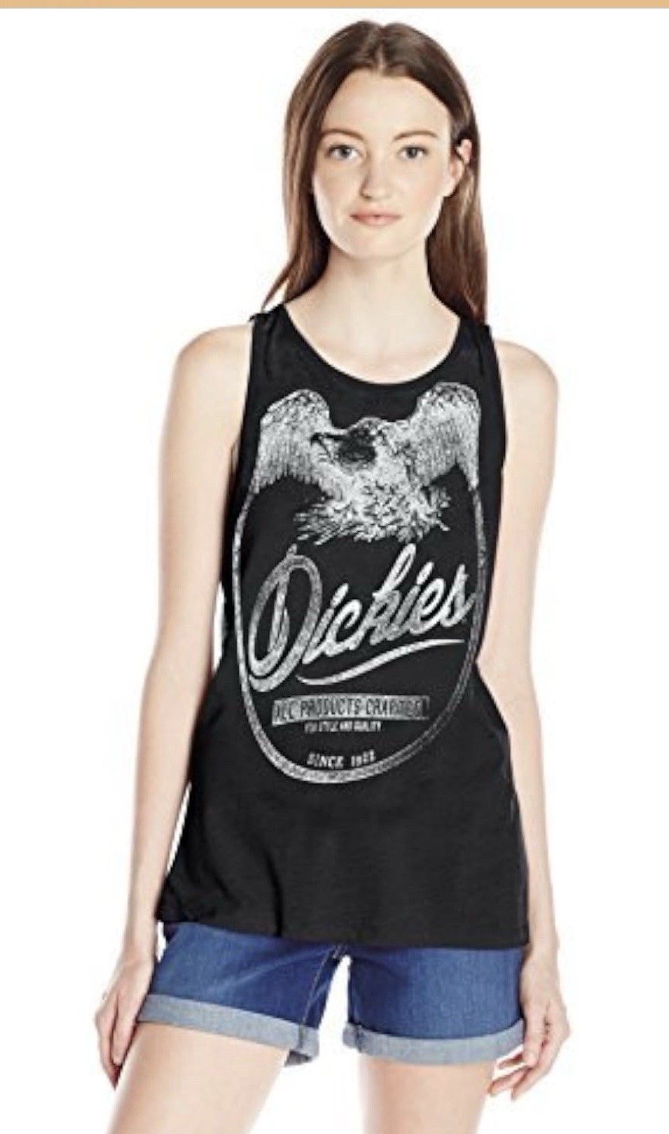 Dickies medium Women’s Black Graphic Eagle Logo Racerback Scoop Neck Tank Top