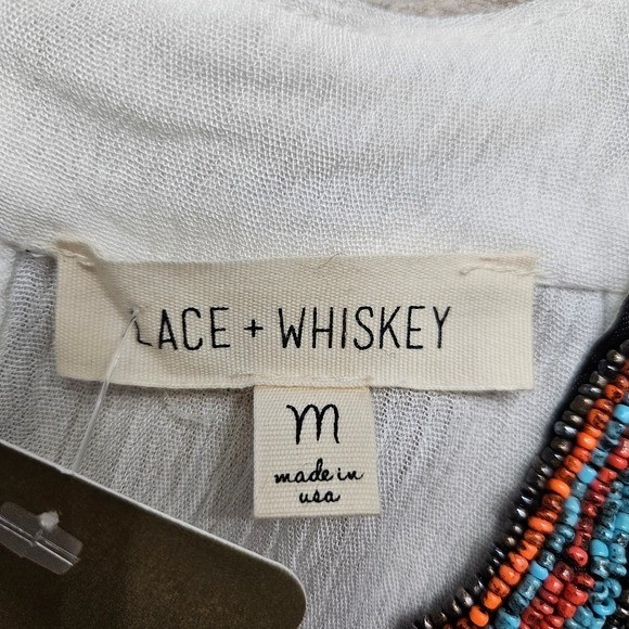New Lace + Whiskey Beaded Halter Tank Top Ivory Medium Boho Festival Chic Gypsy