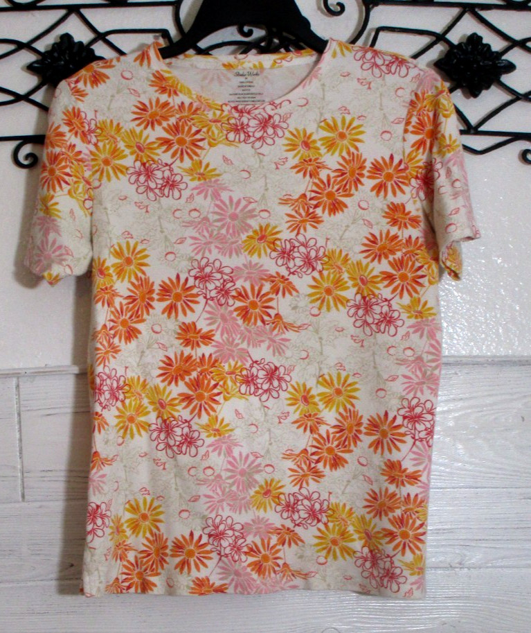 Studio Works Women’s Top Size M Short Sleeve Multicolored Floral Round Neck
