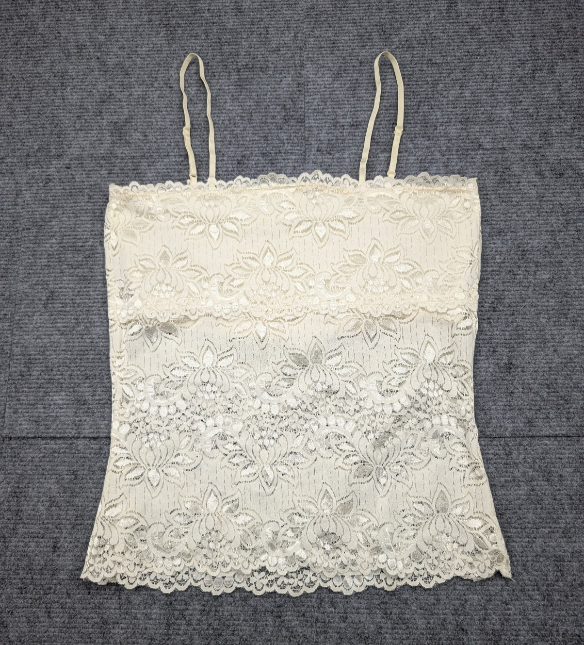 Vintage Lace Cami Womens Medium Cream Y2K Layer Sheer Shelf Bra Coquette 90s