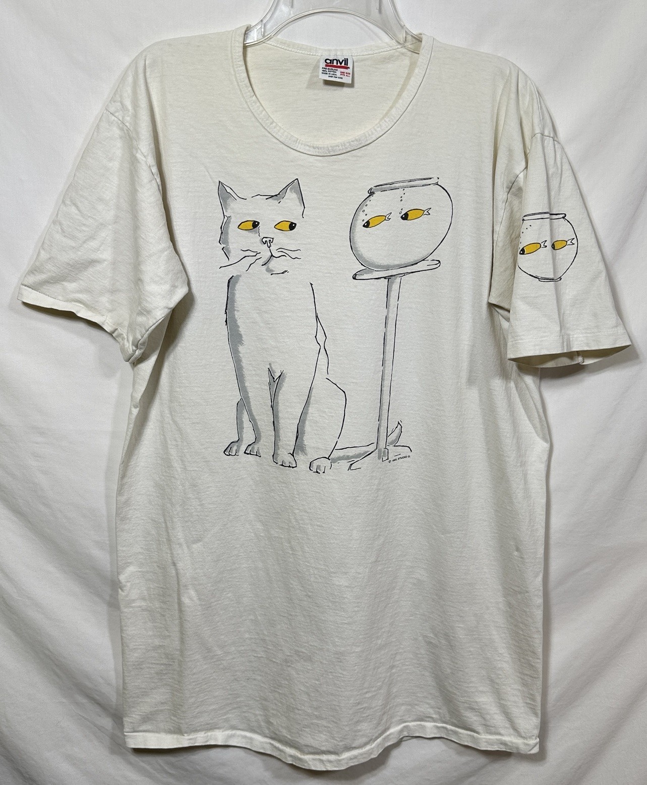 Vintage See Food 90’s Single Stitch Studio Q T-Shirt USA Made Cat Fish RARE HTF
