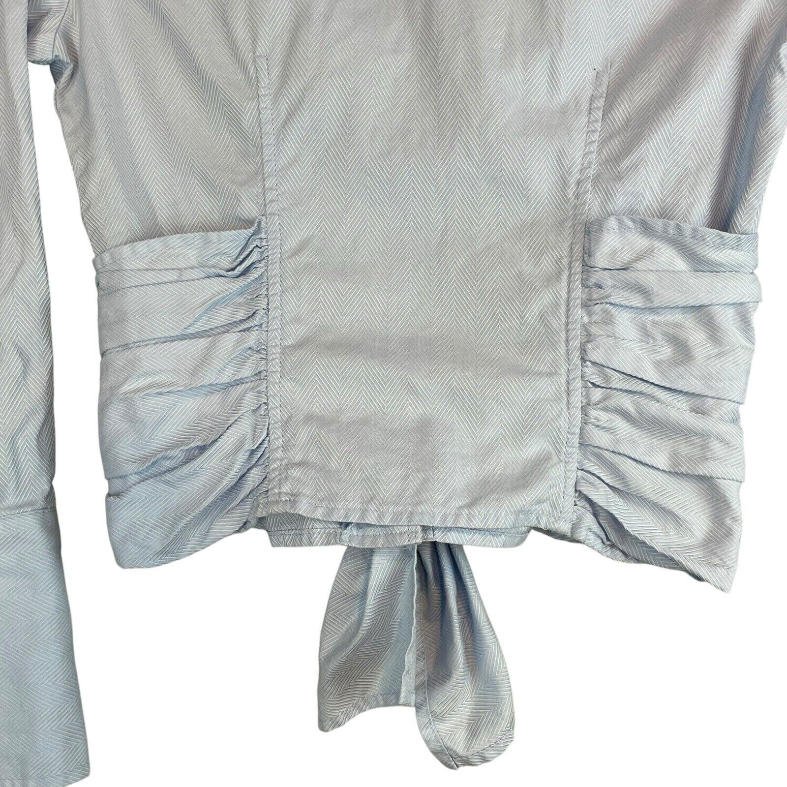 Farinaz Taghavi Blue Ruched Front Button Tie Blouse Women’s Size 4 Quiet Luxury