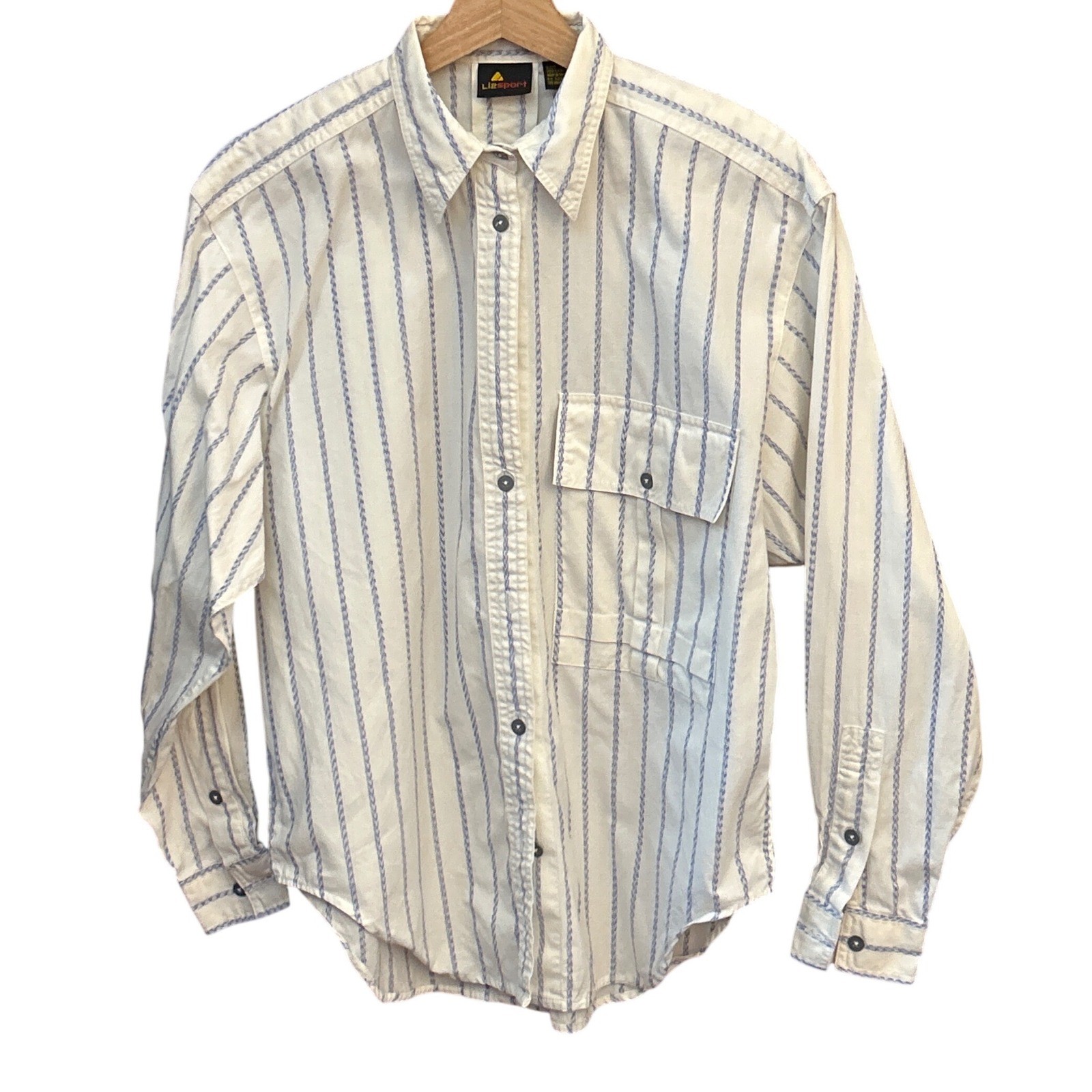 90s Lizsport Button Down Shirt Nautical Coastal Preppy Striped Cotton Small