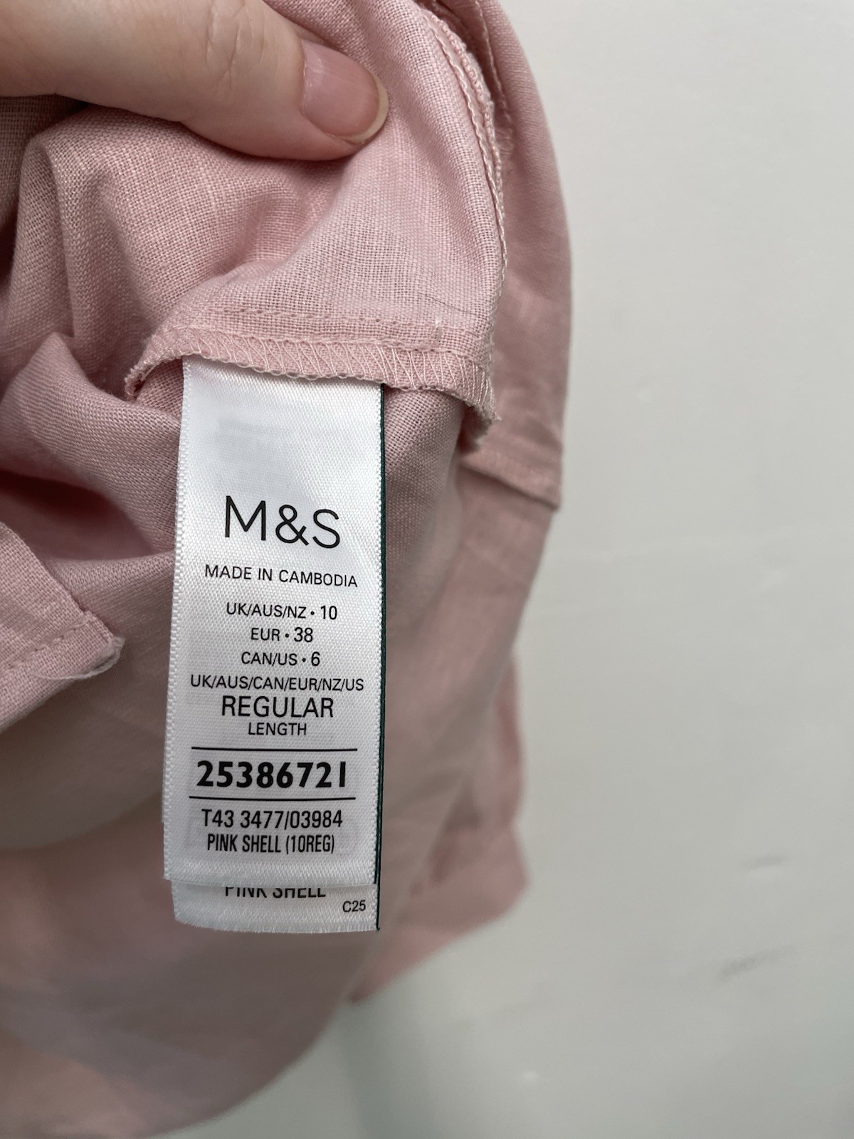 M&S Oversized Linen Rich Collared Lace Insert Shirt Size 10 Pink Shell Flax Mix