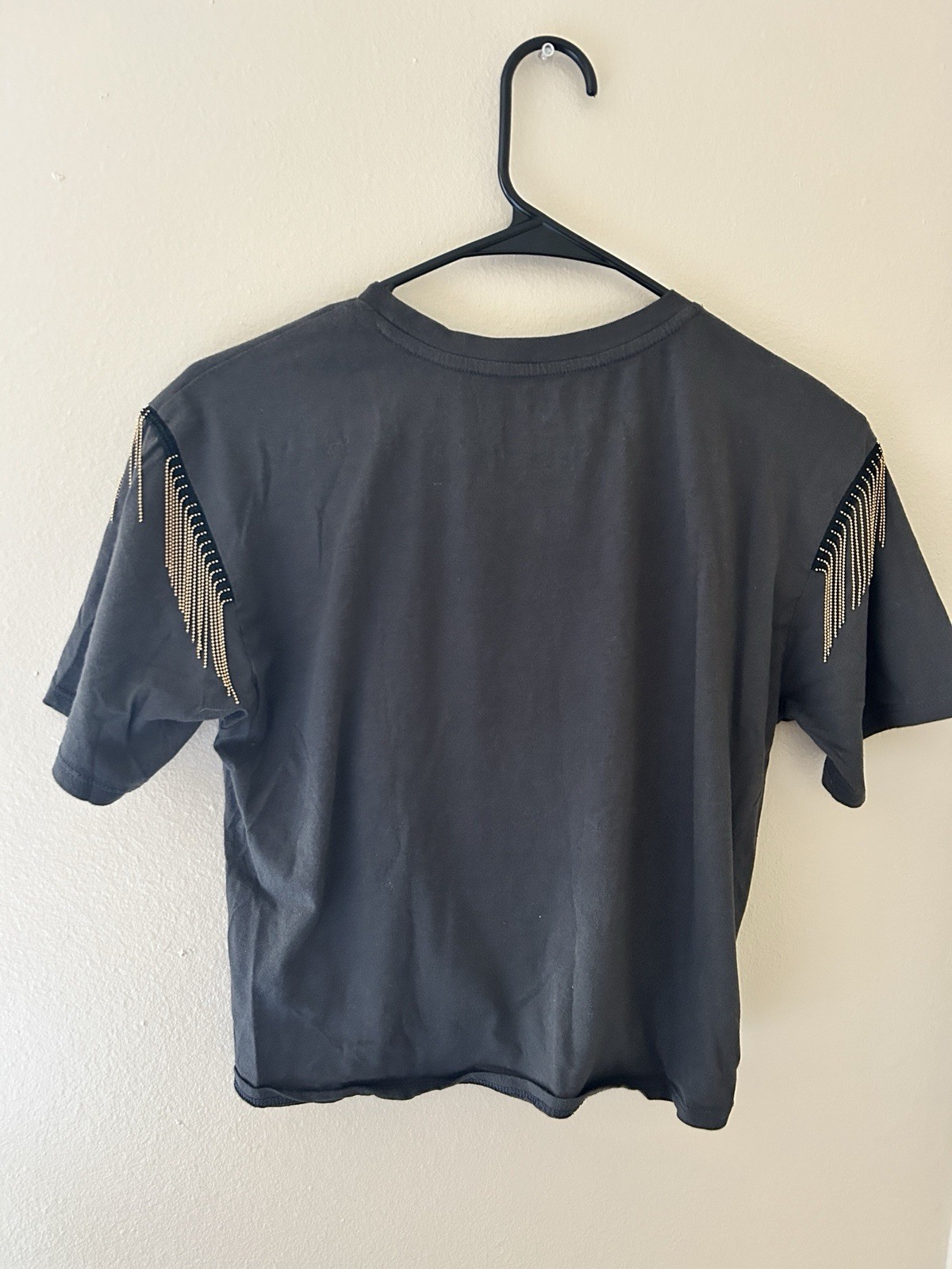 Nashville Country Music Graphic T Shirt Womens Small Charcoal Fringe Tie Front A