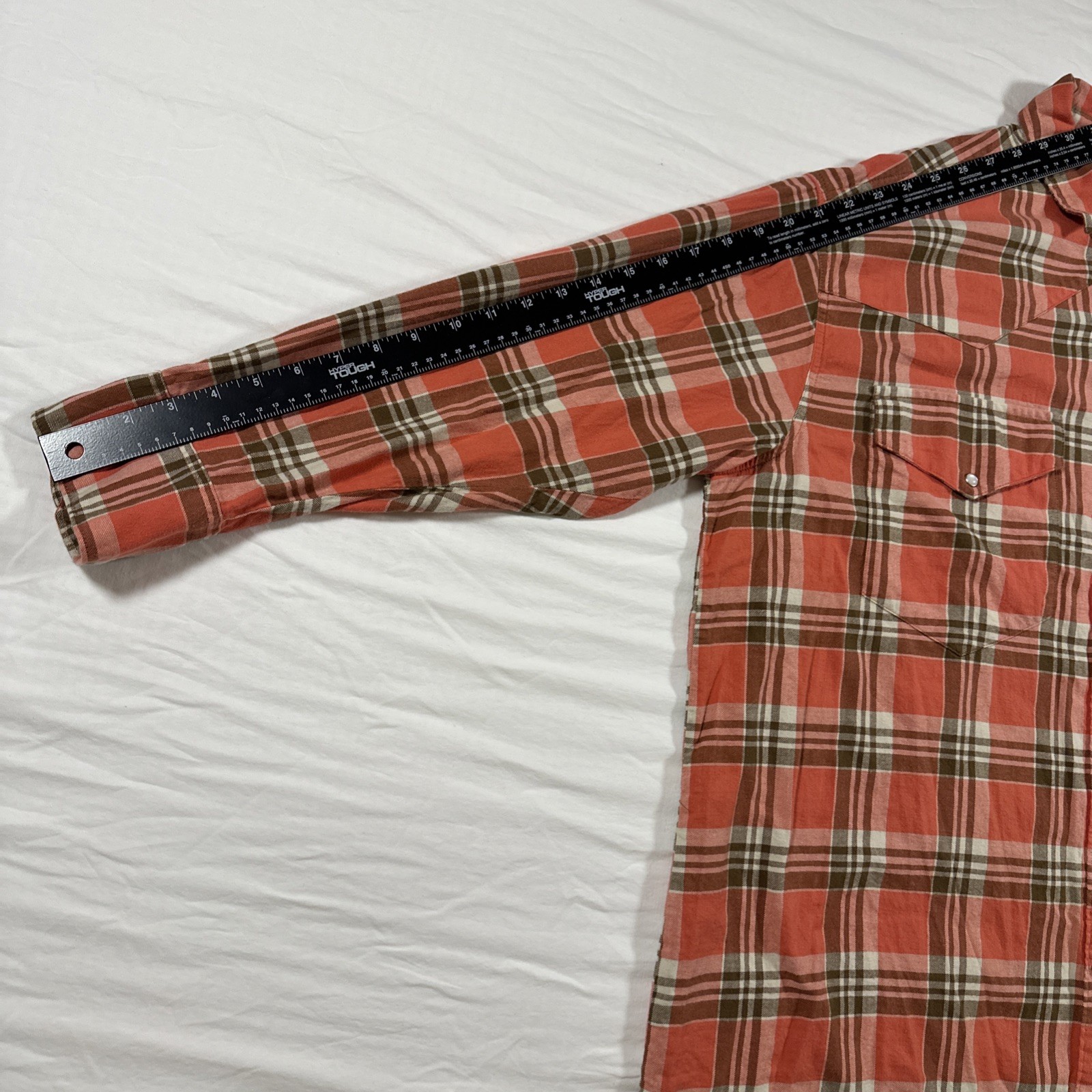 Levi Pearl Snap Shirt Womens Large Pink Plaid Flannel Western Cowboy Outdoor USA