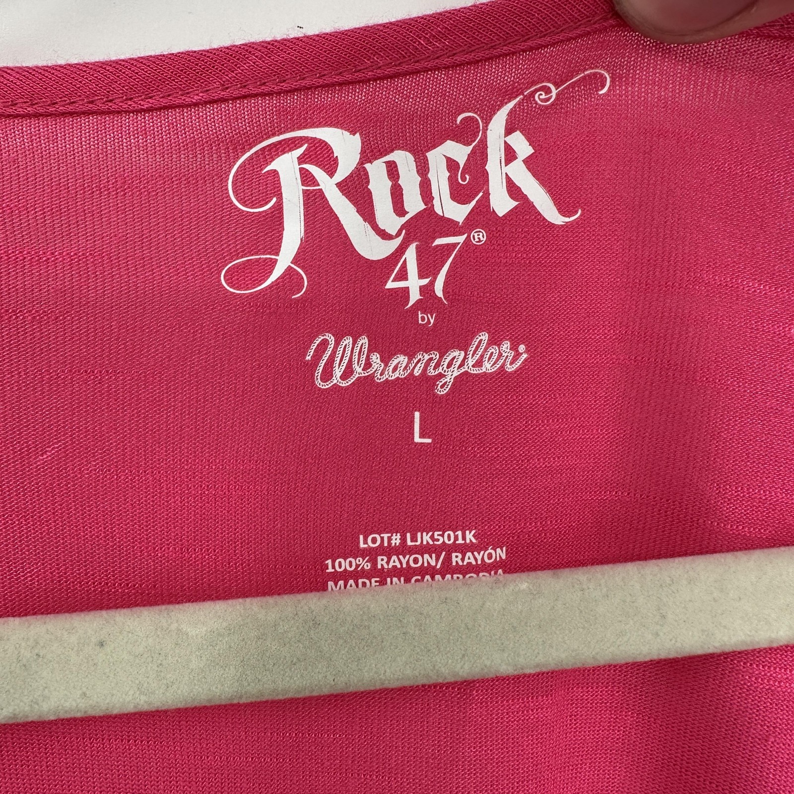 Rock 47 by Wrangler Shirt Womens Large Pink Sequin V Neck Tunic High Low