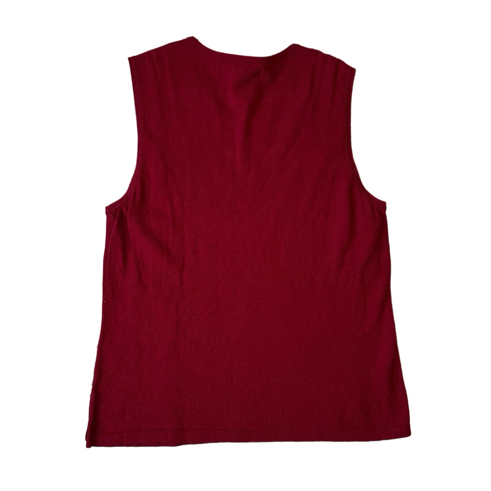 Jones New York Red Sleeveless Fine Knit Tank Large Embroidered 3D Textured